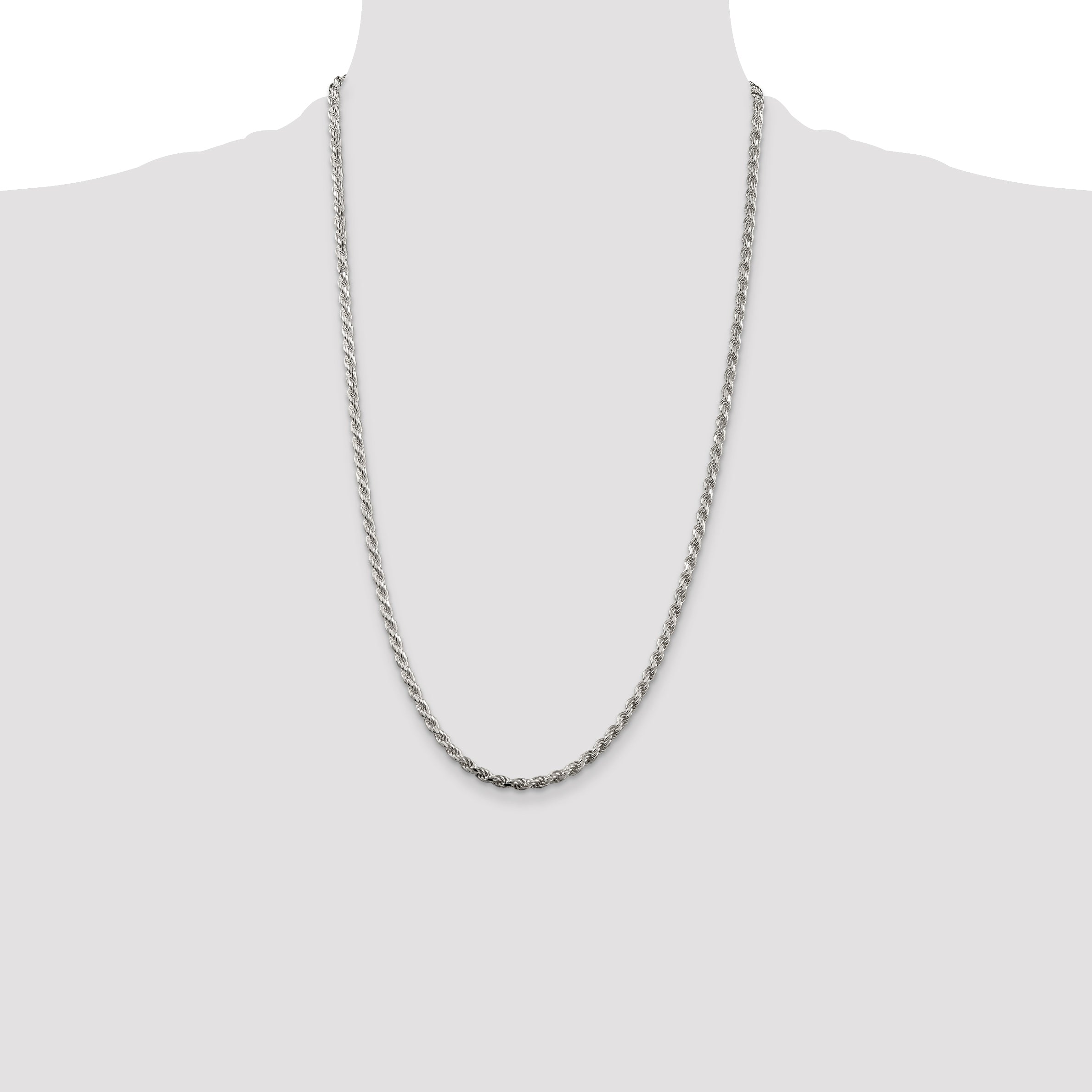 Sterling Silver Rhodium-plated 3mm Diamond-cut Rope Chain