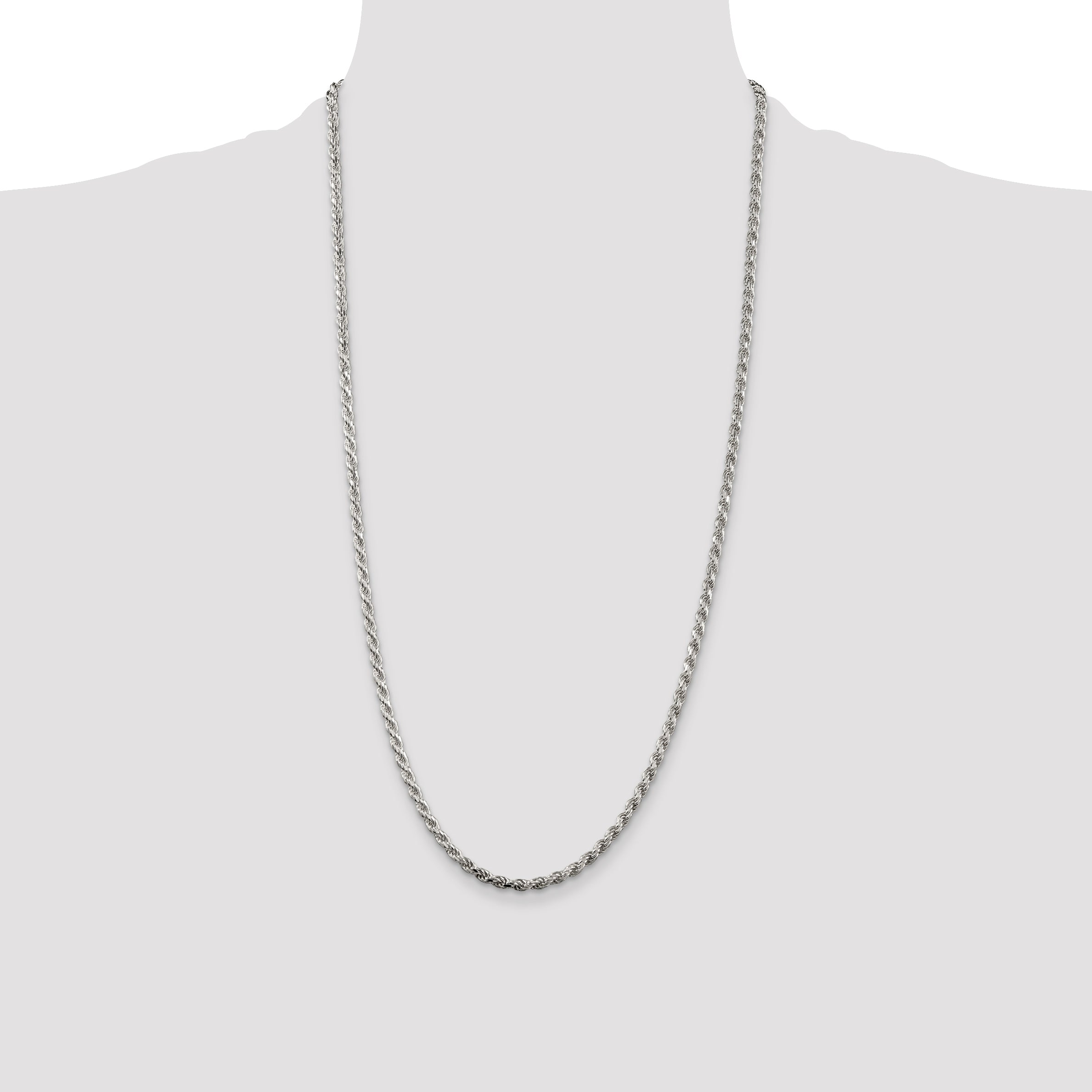 Sterling Silver Rhodium-plated 3mm Diamond-cut Rope Chain