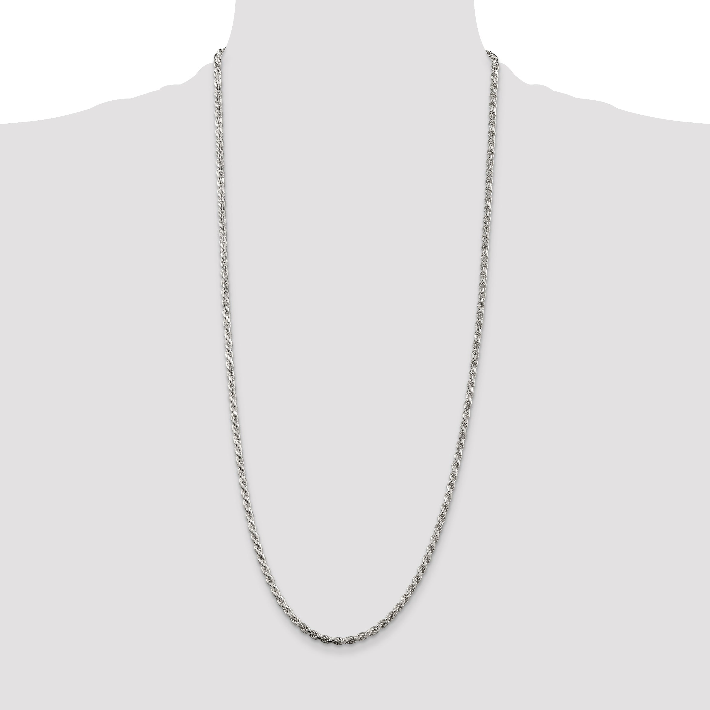 Sterling Silver Rhodium-plated 3mm Diamond-cut Rope Chain