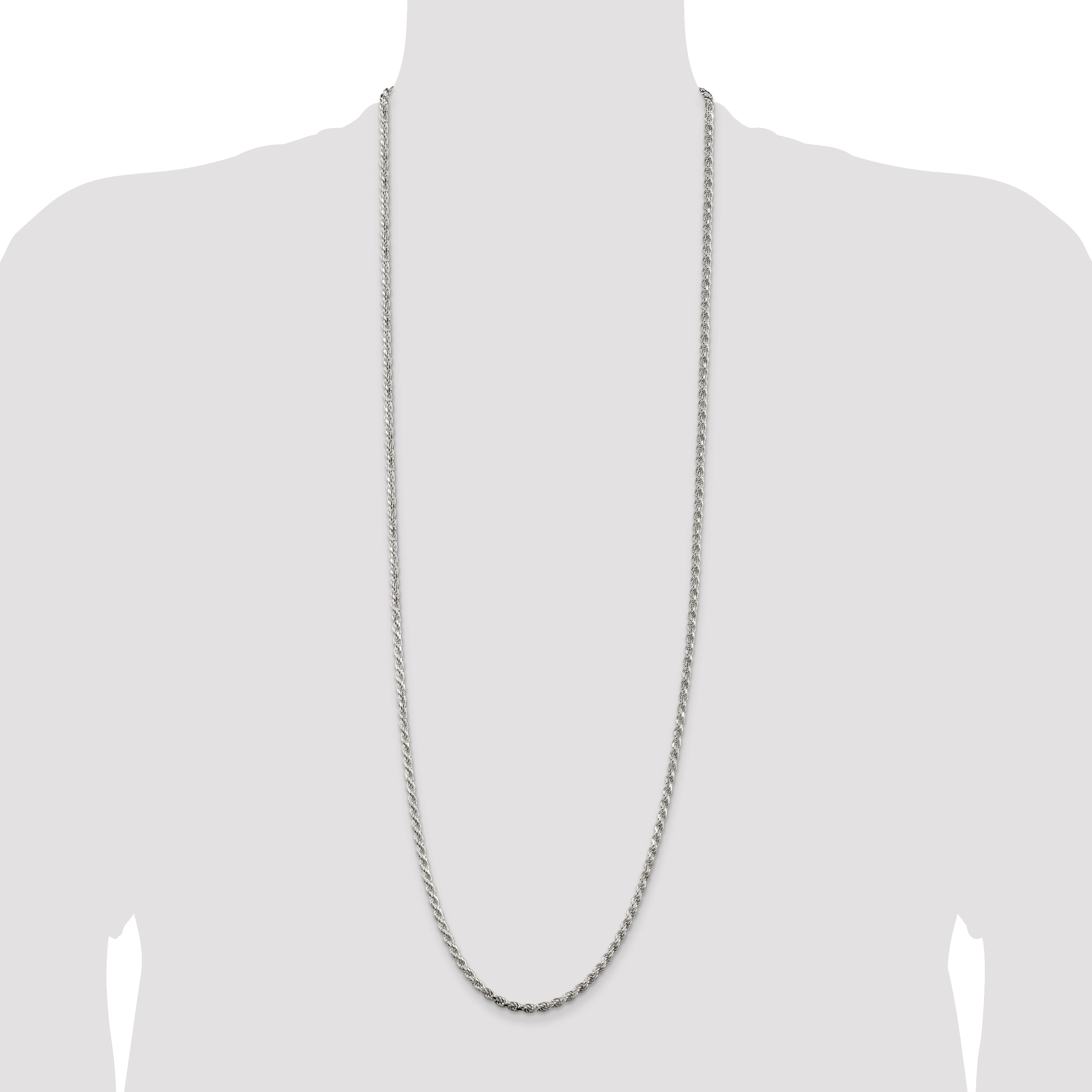 Sterling Silver Rhodium-plated 3mm Diamond-cut Rope Chain