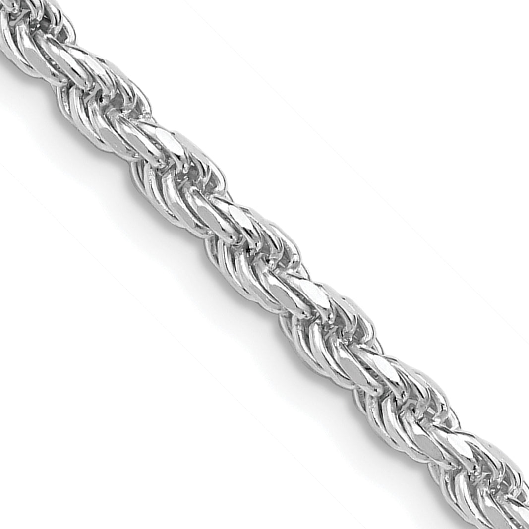 Sterling Silver Rhodium-plated 3mm Diamond-cut Rope Chain