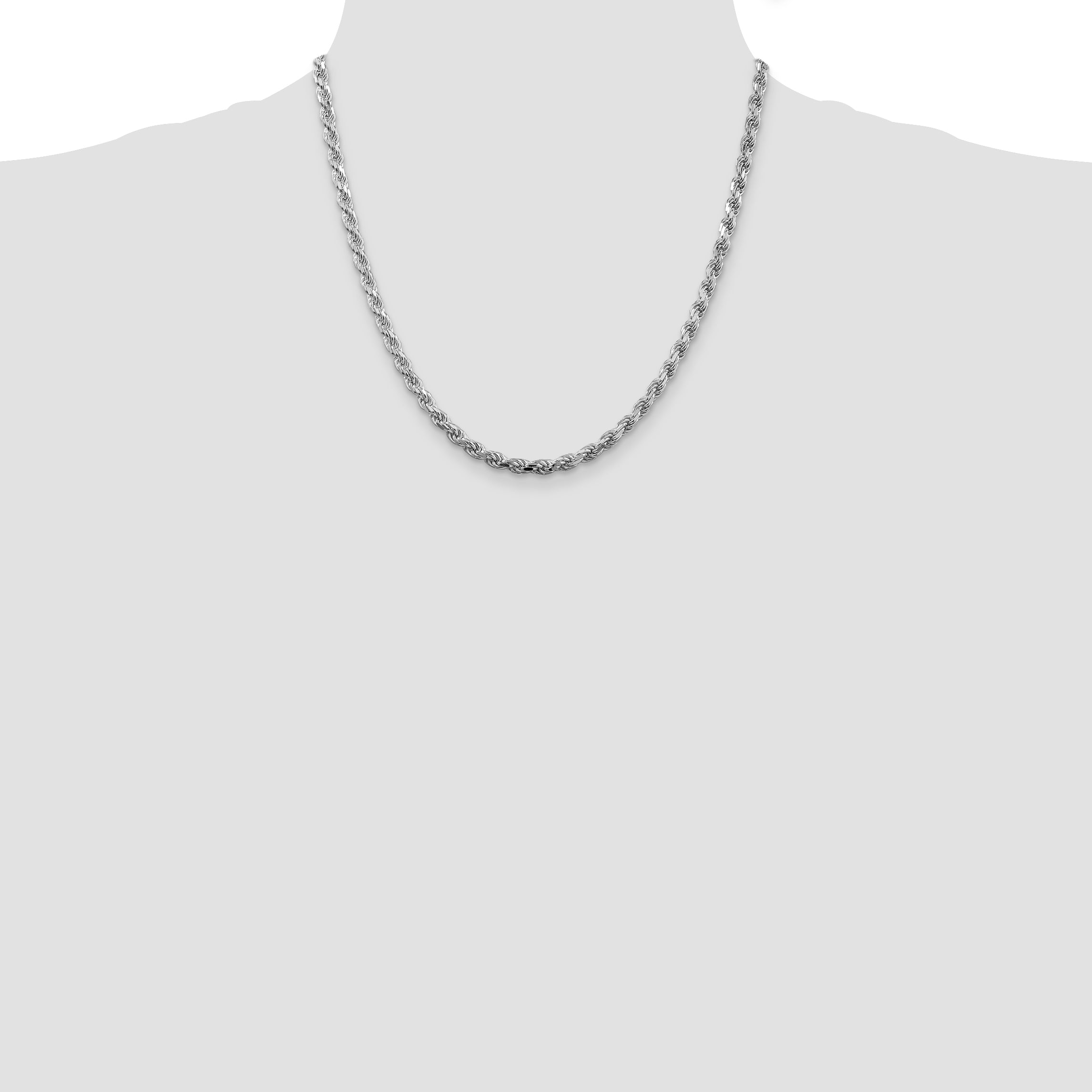 Sterling Silver Rhodium-plated 4.25mm Diamond-cut Rope Chain