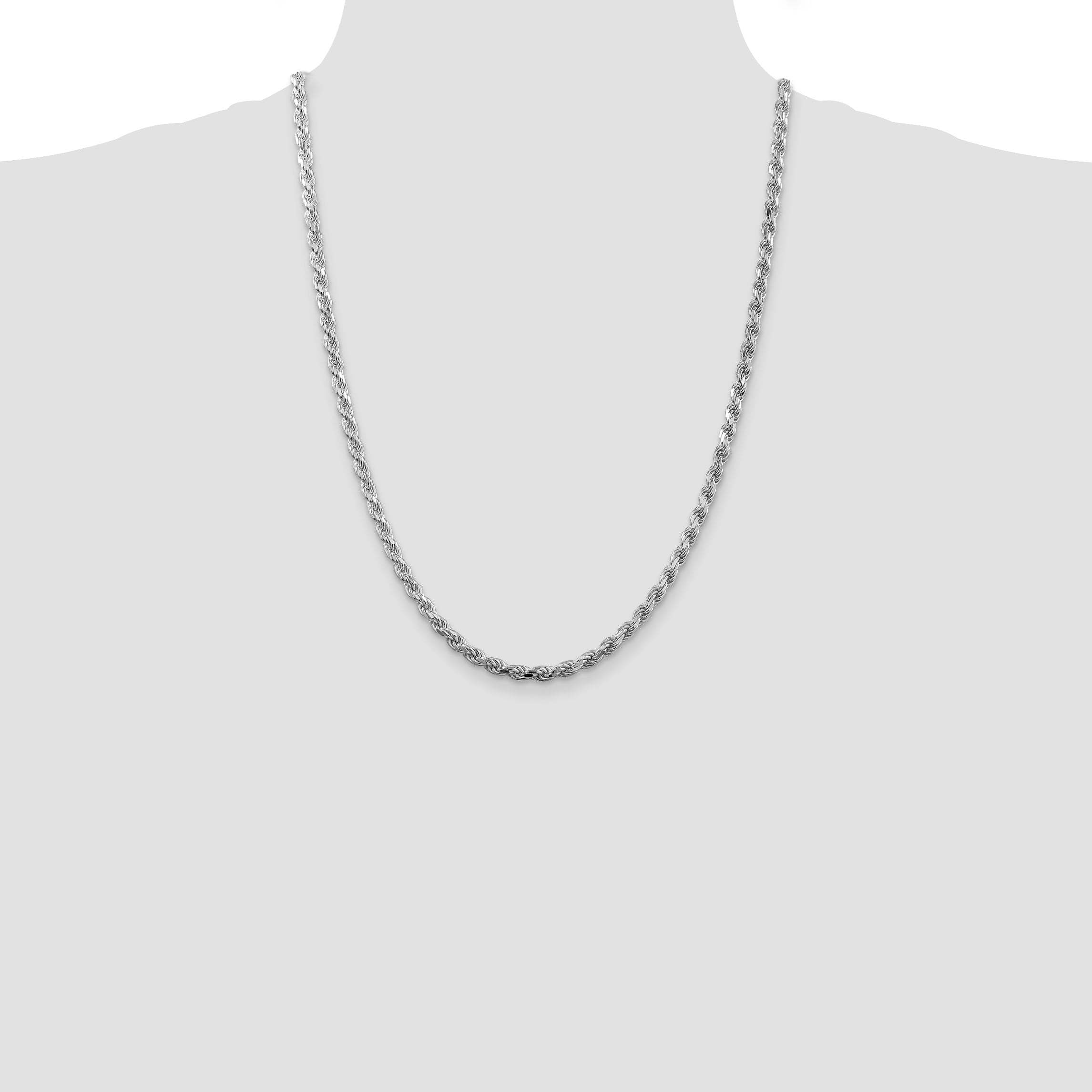 Sterling Silver Rhodium-plated 4.25mm Diamond-cut Rope Chain