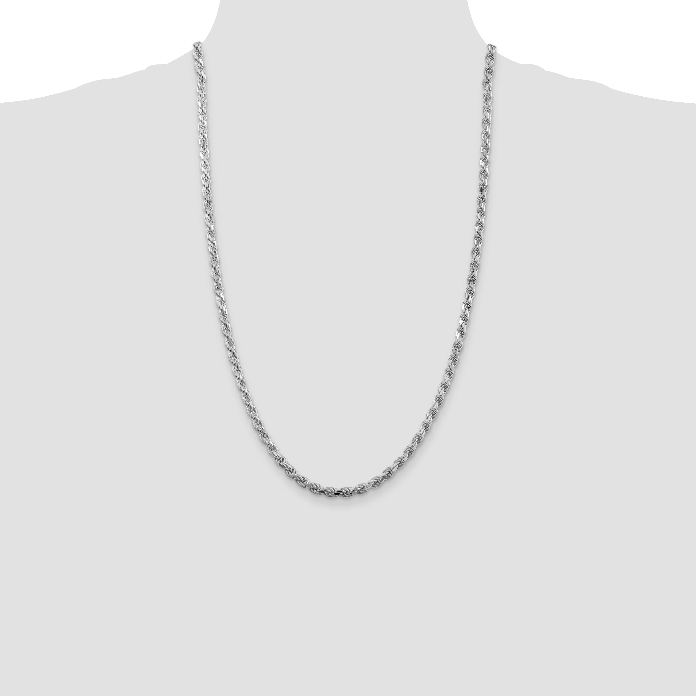 Sterling Silver Rhodium-plated 4.25mm Diamond-cut Rope Chain