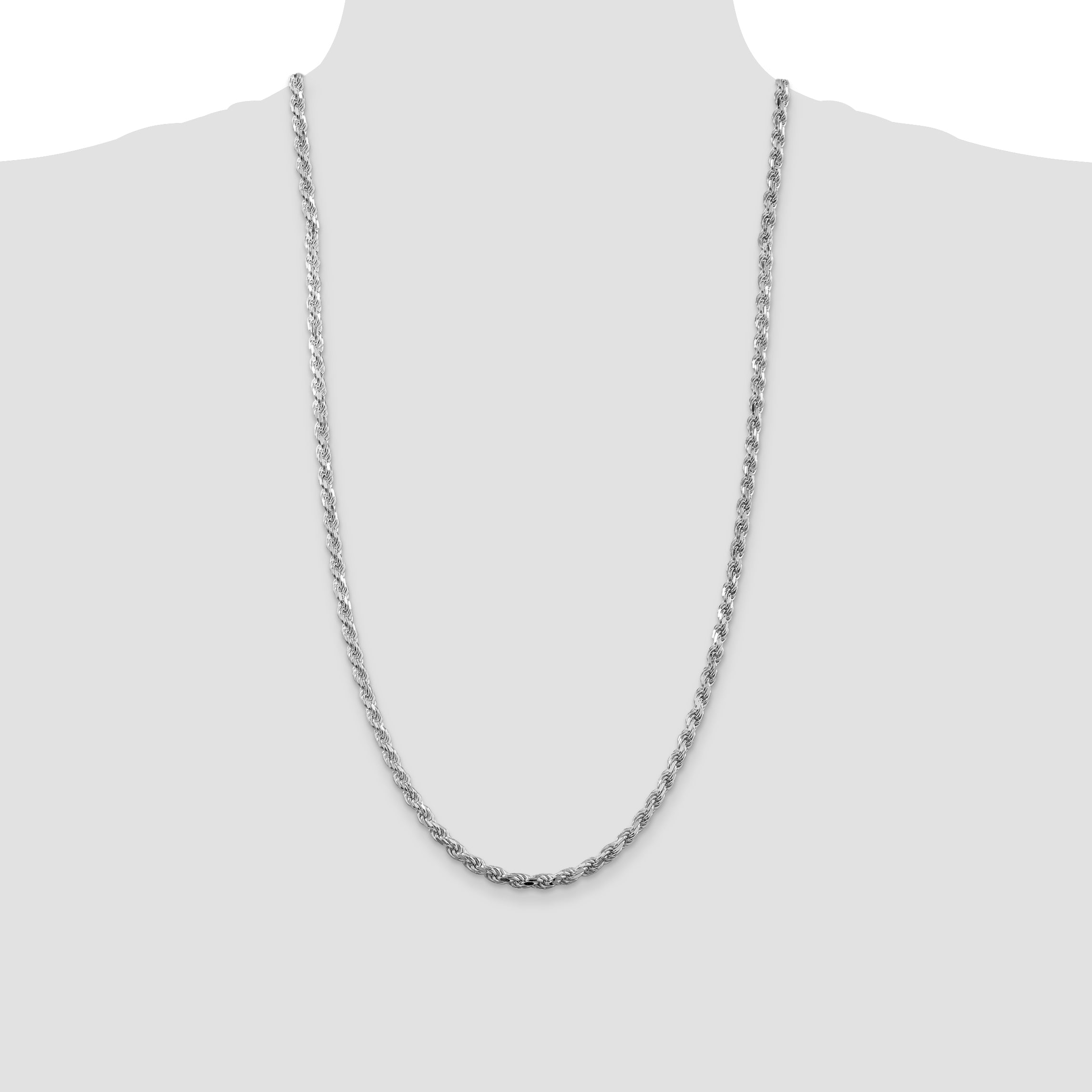 Sterling Silver Rhodium-plated 4.25mm Diamond-cut Rope Chain