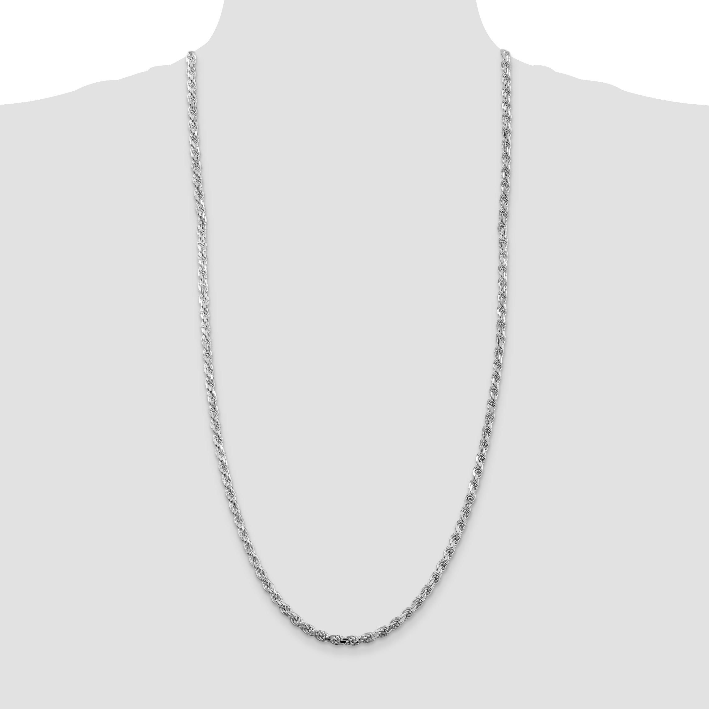 Sterling Silver Rhodium-plated 4.25mm Diamond-cut Rope Chain