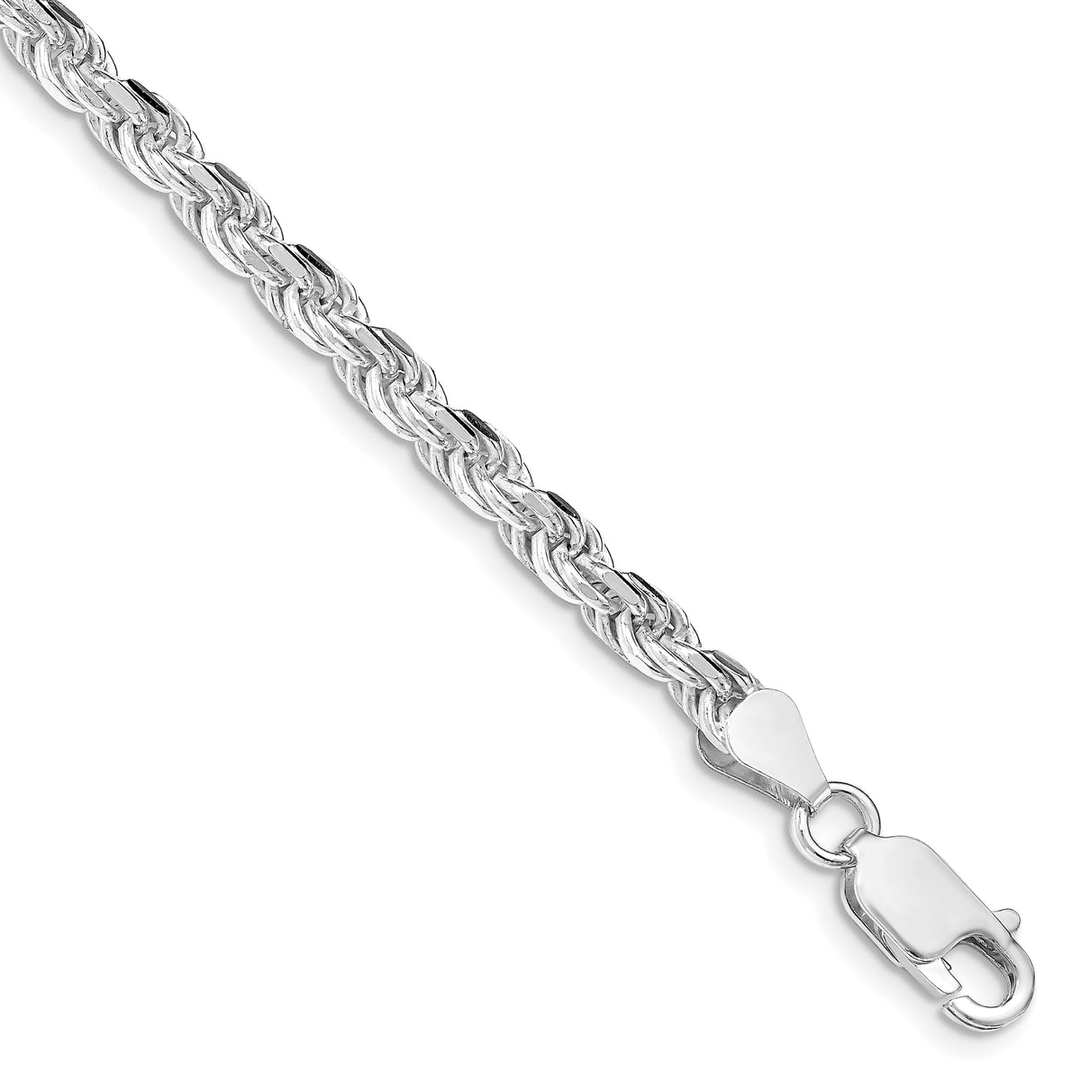 Sterling Silver Rhodium-plated 4.25mm Diamond-cut Rope Chain