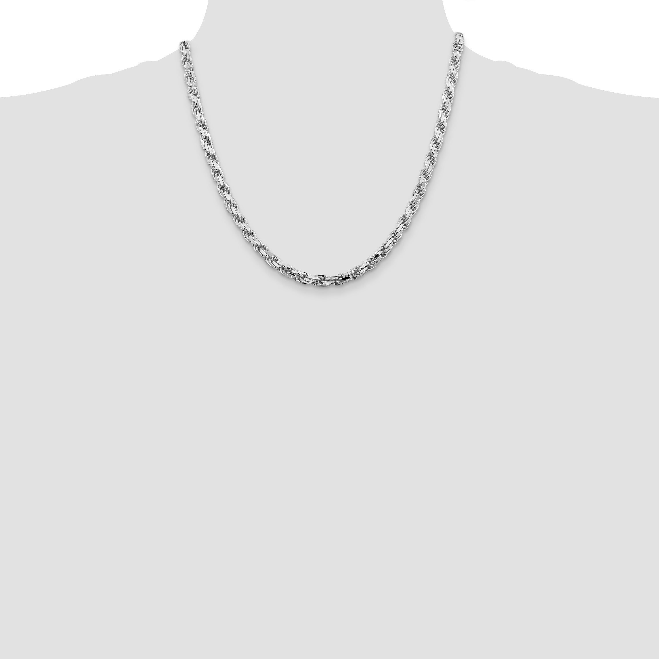 Sterling Silver Rhodium-plated 5.75mm Diamond-cut Rope Chain