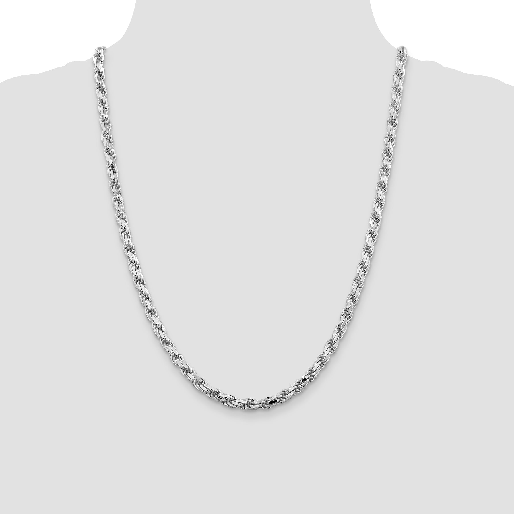 Sterling Silver Rhodium-plated 5.75mm Diamond-cut Rope Chain