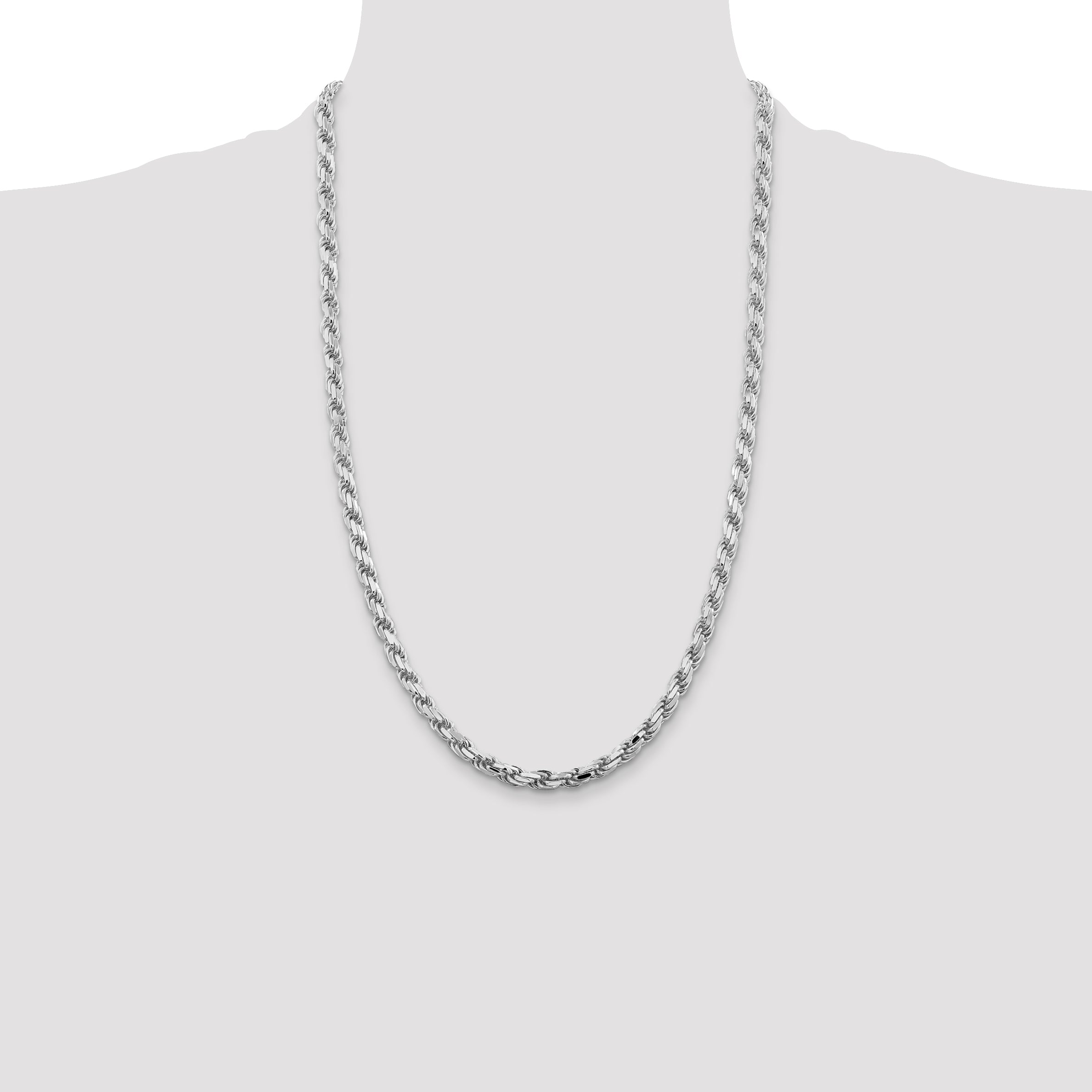 Sterling Silver Rhodium-plated 5.75mm Diamond-cut Rope Chain