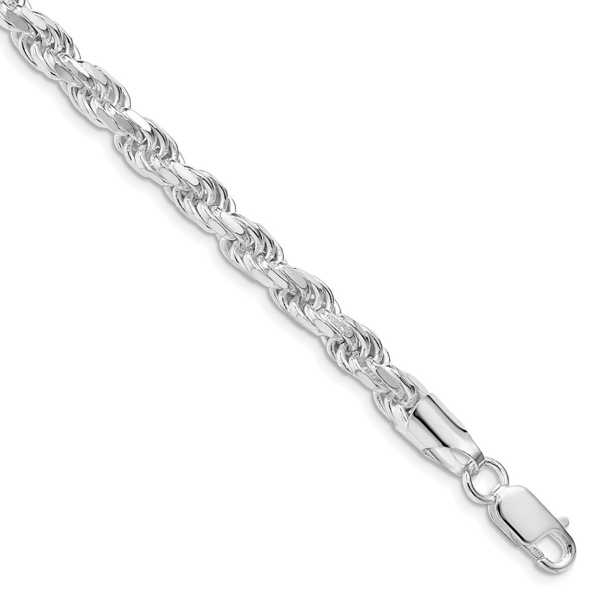 Sterling Silver Rhodium-plated 5.75mm Diamond-cut Rope Chain