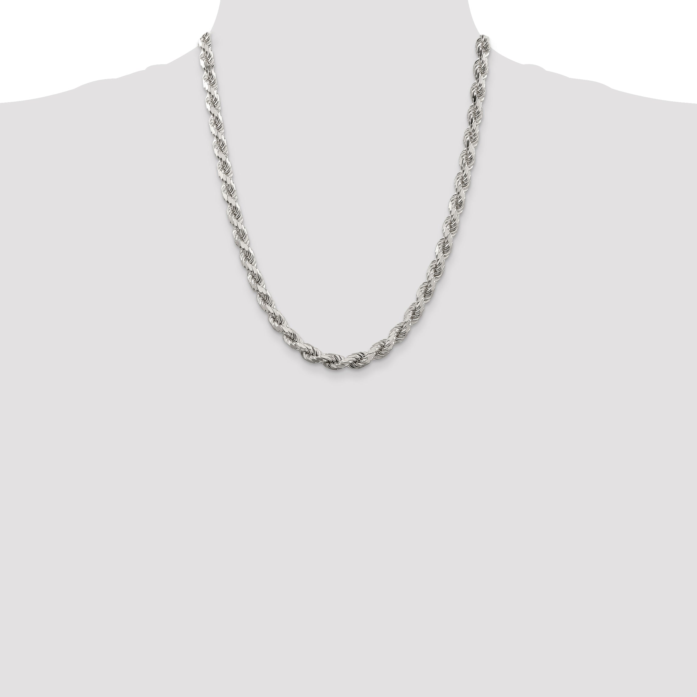 Sterling Silver 7mm Diamond-cut Rope Chain