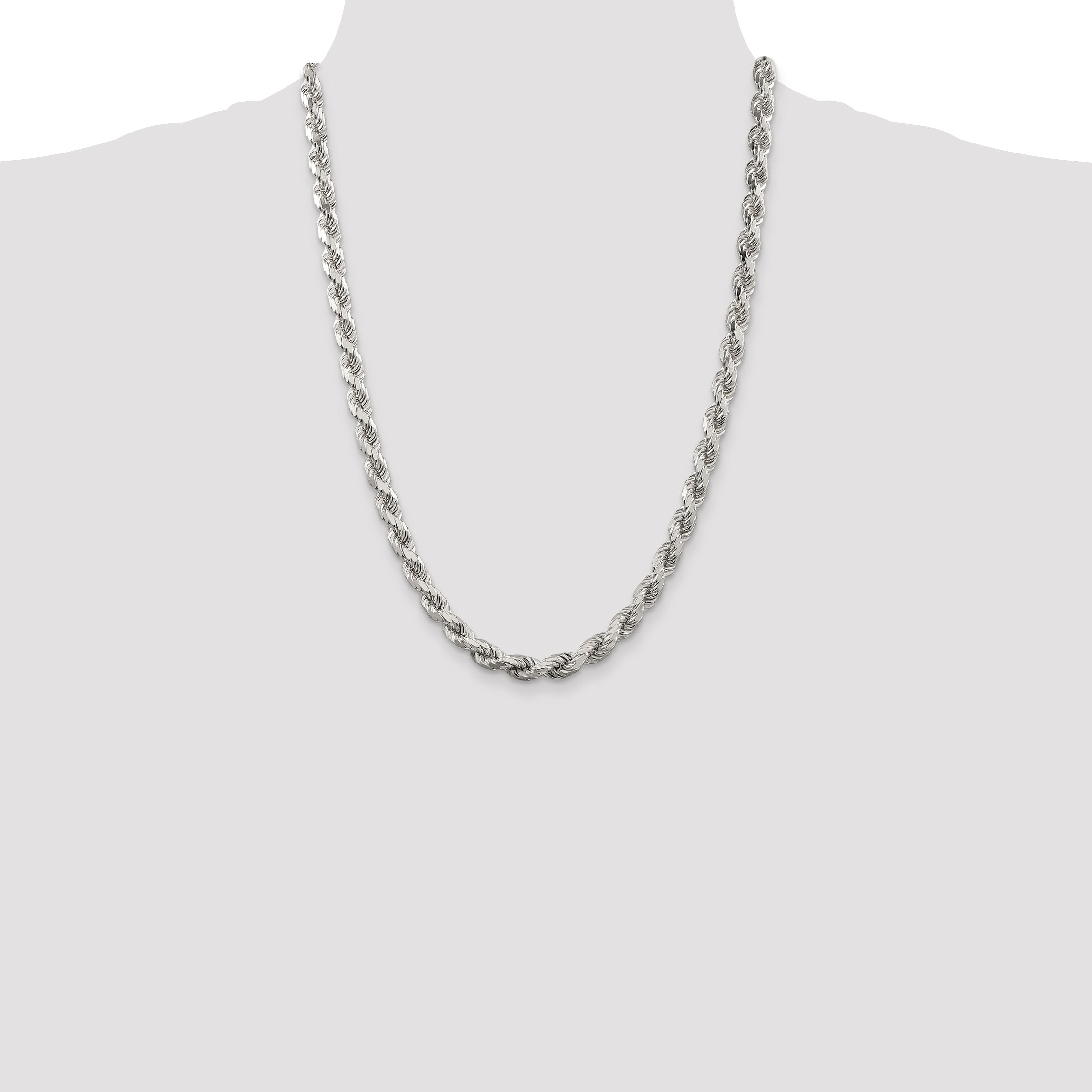 Sterling Silver 7mm Diamond-cut Rope Chain