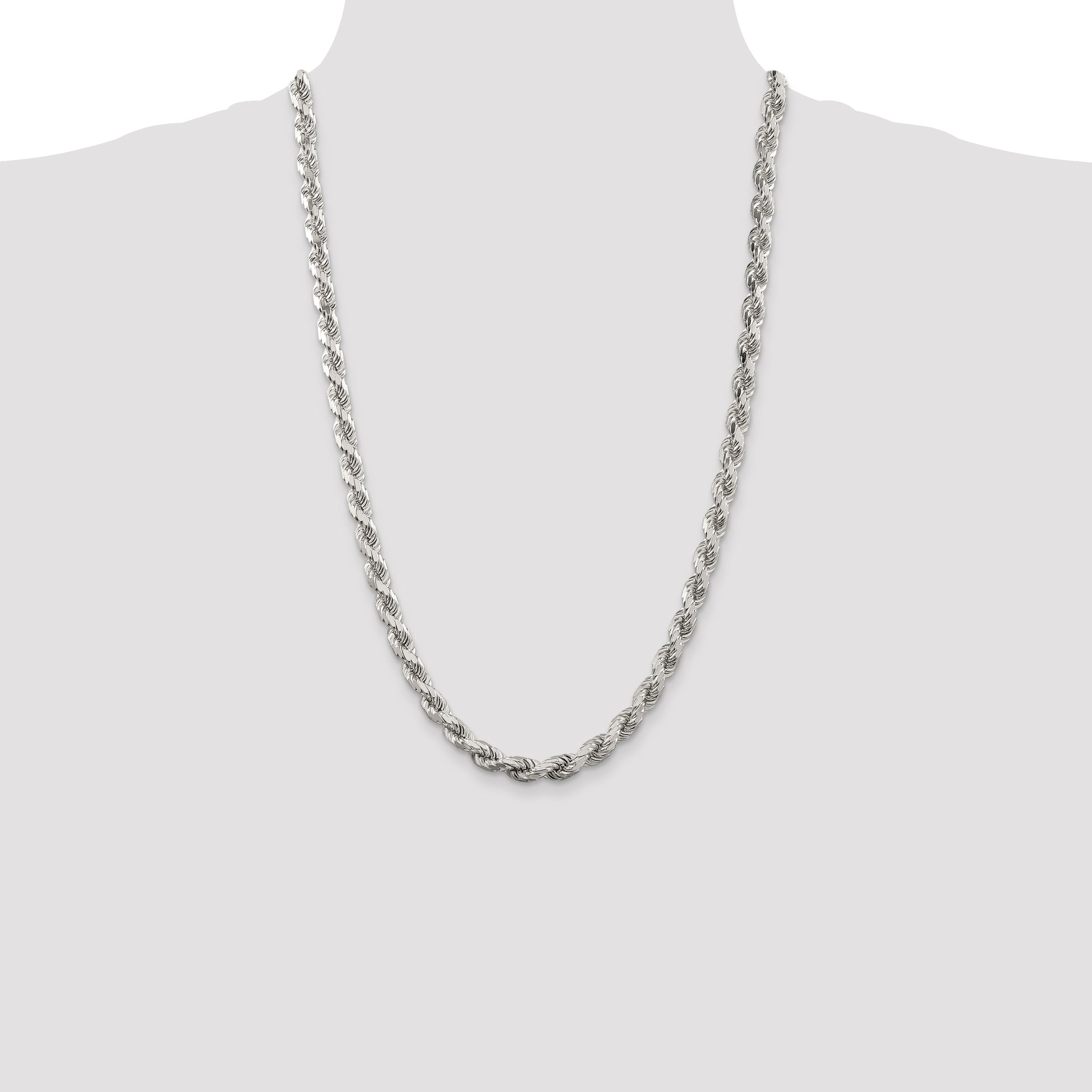 Sterling Silver 7mm Diamond-cut Rope Chain