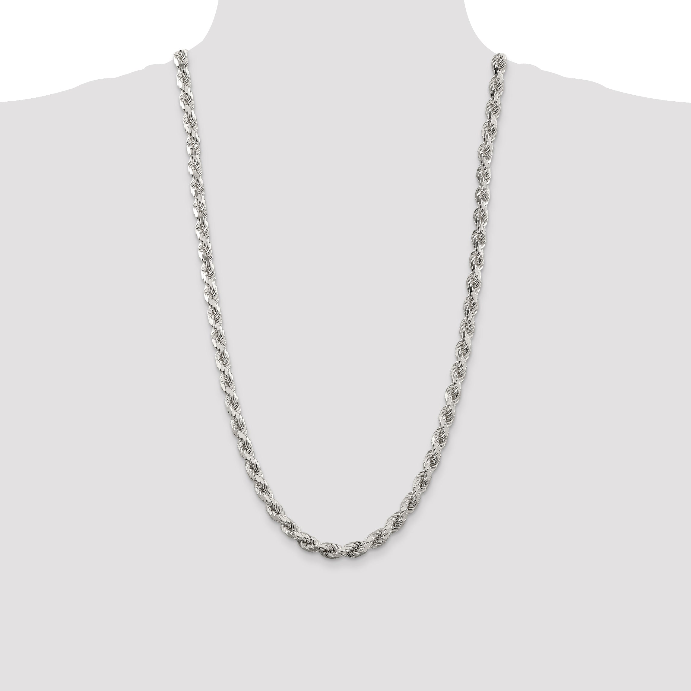 Sterling Silver 7mm Diamond-cut Rope Chain