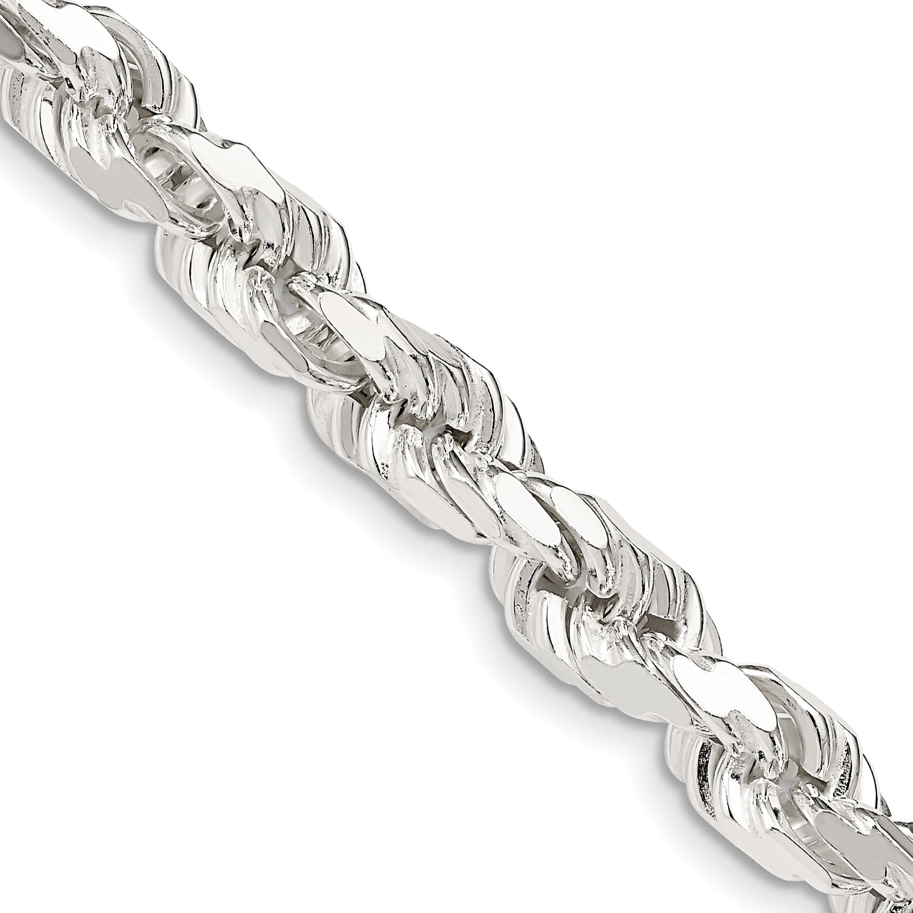 Sterling Silver 7mm Diamond-cut Rope Chain