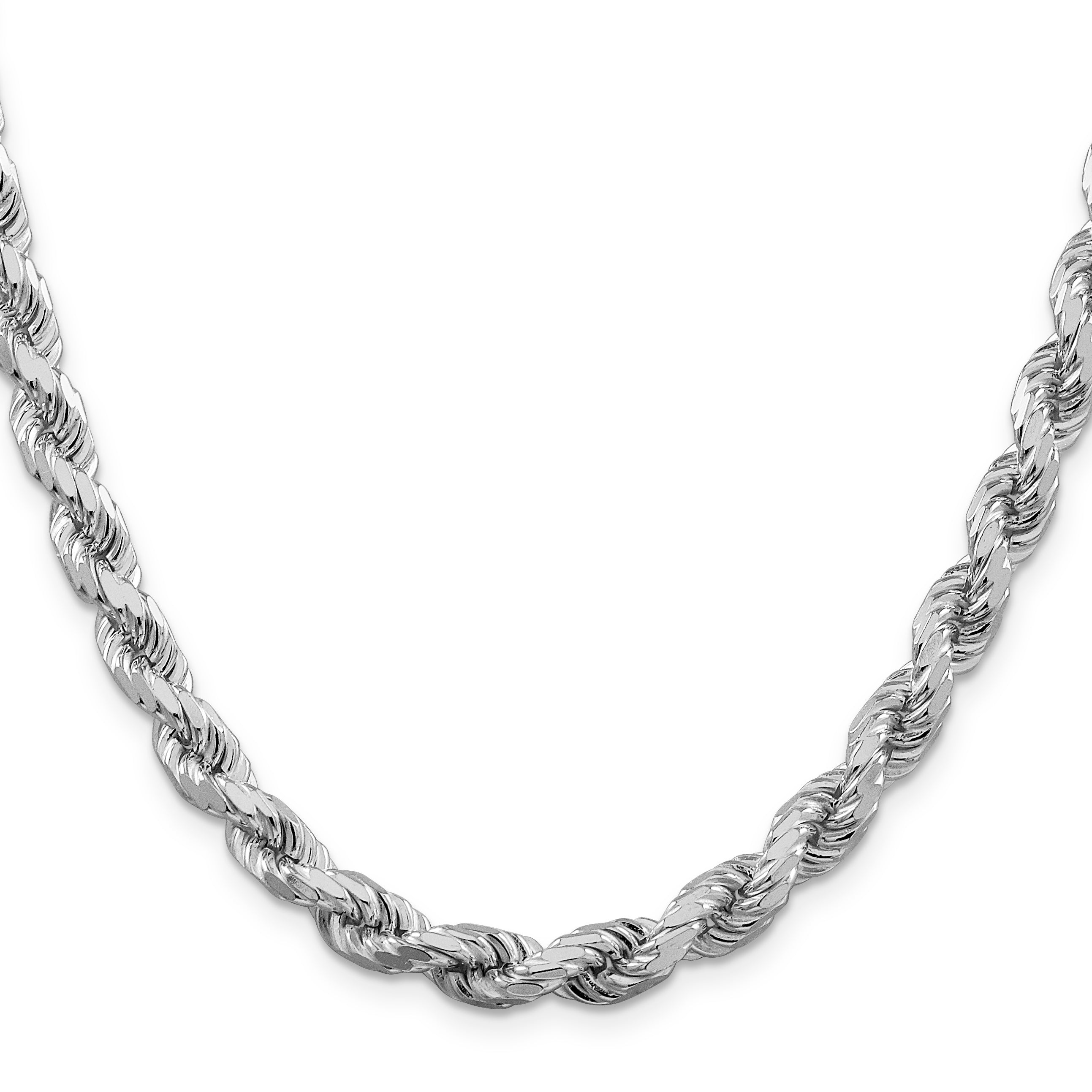 Sterling Silver Rhodium-plated 7mm Diamond-cut Rope Chain