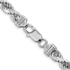 Sterling Silver Rhodium-plated 7mm Diamond-cut Rope Chain