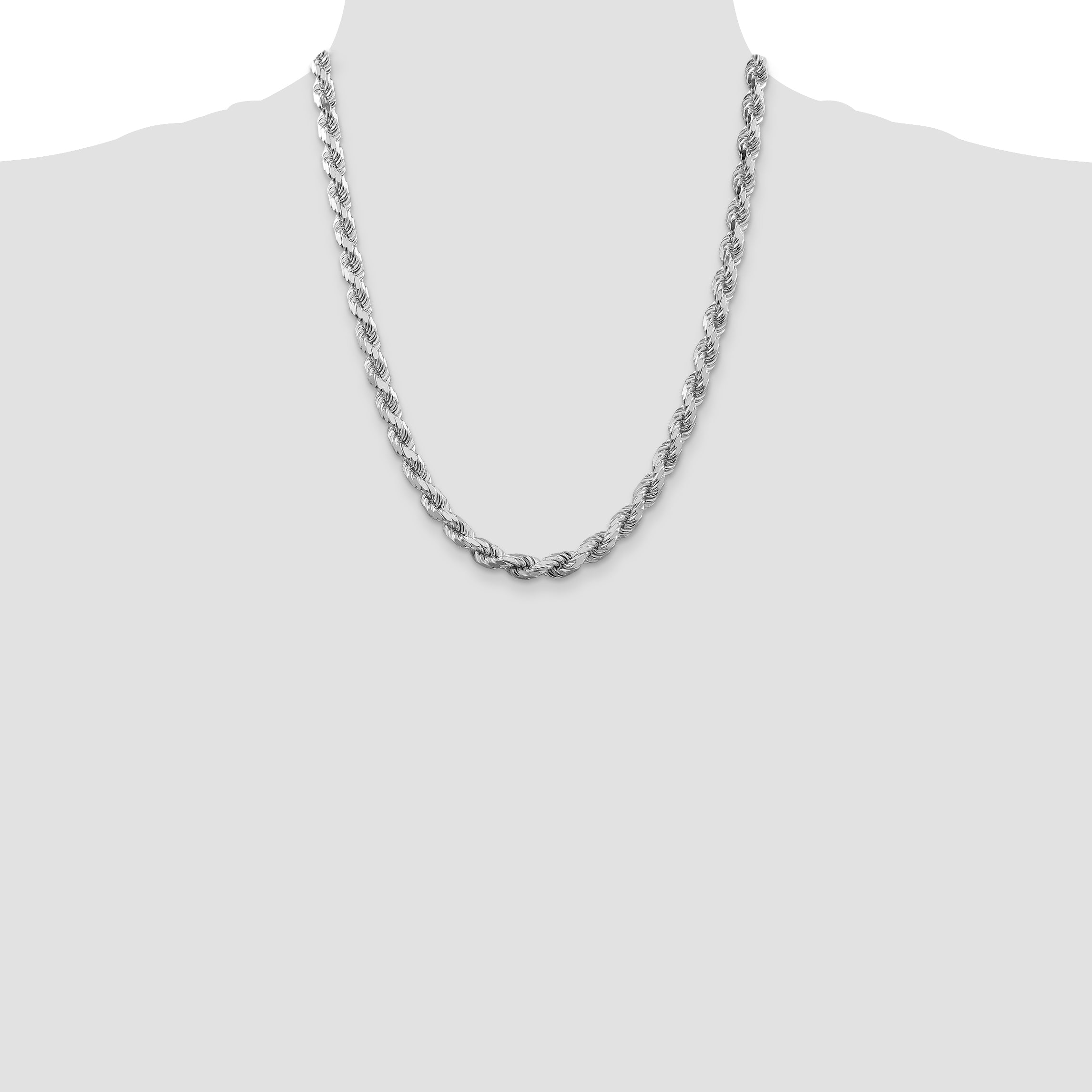 Sterling Silver Rhodium-plated 7mm Diamond-cut Rope Chain