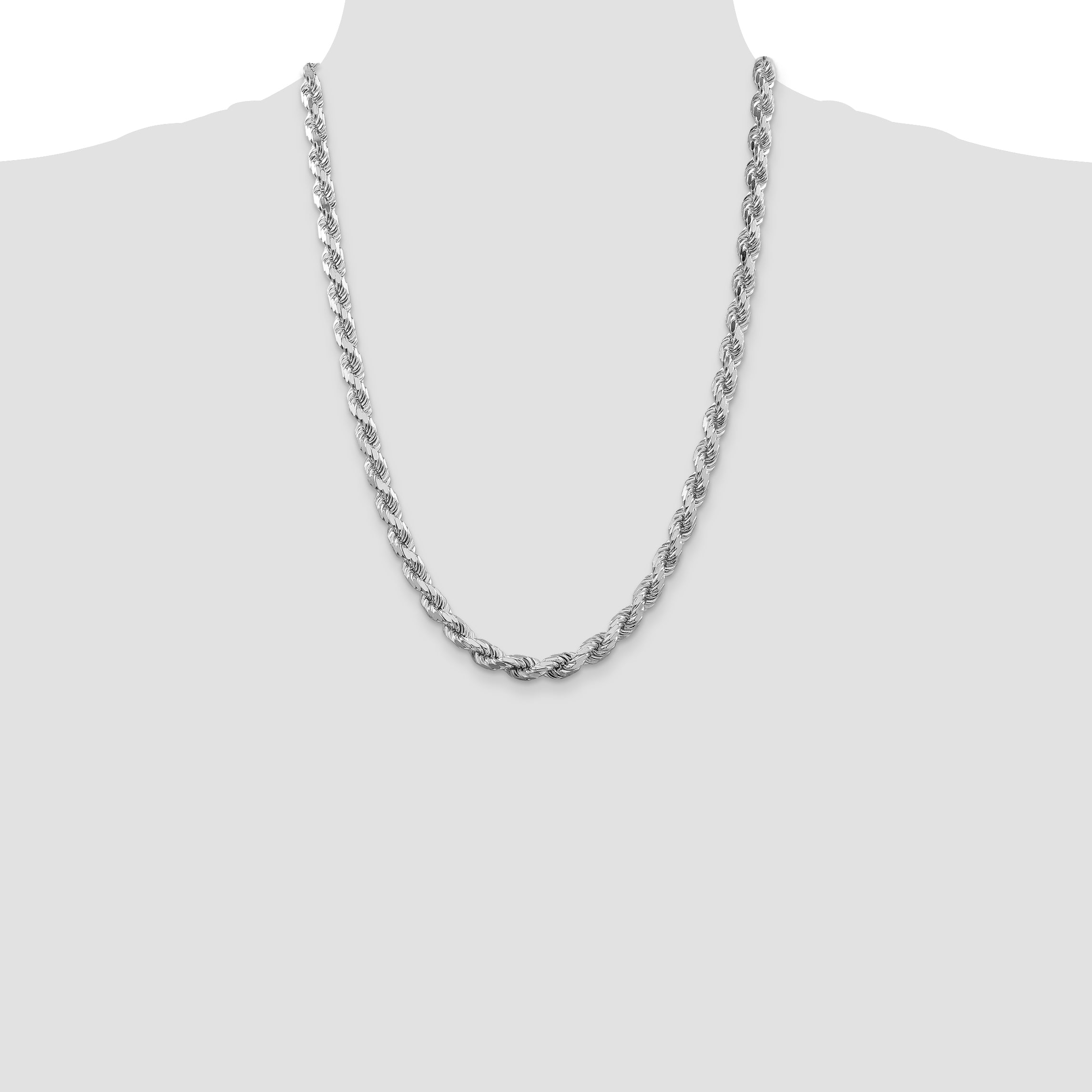 Sterling Silver Rhodium-plated 7mm Diamond-cut Rope Chain