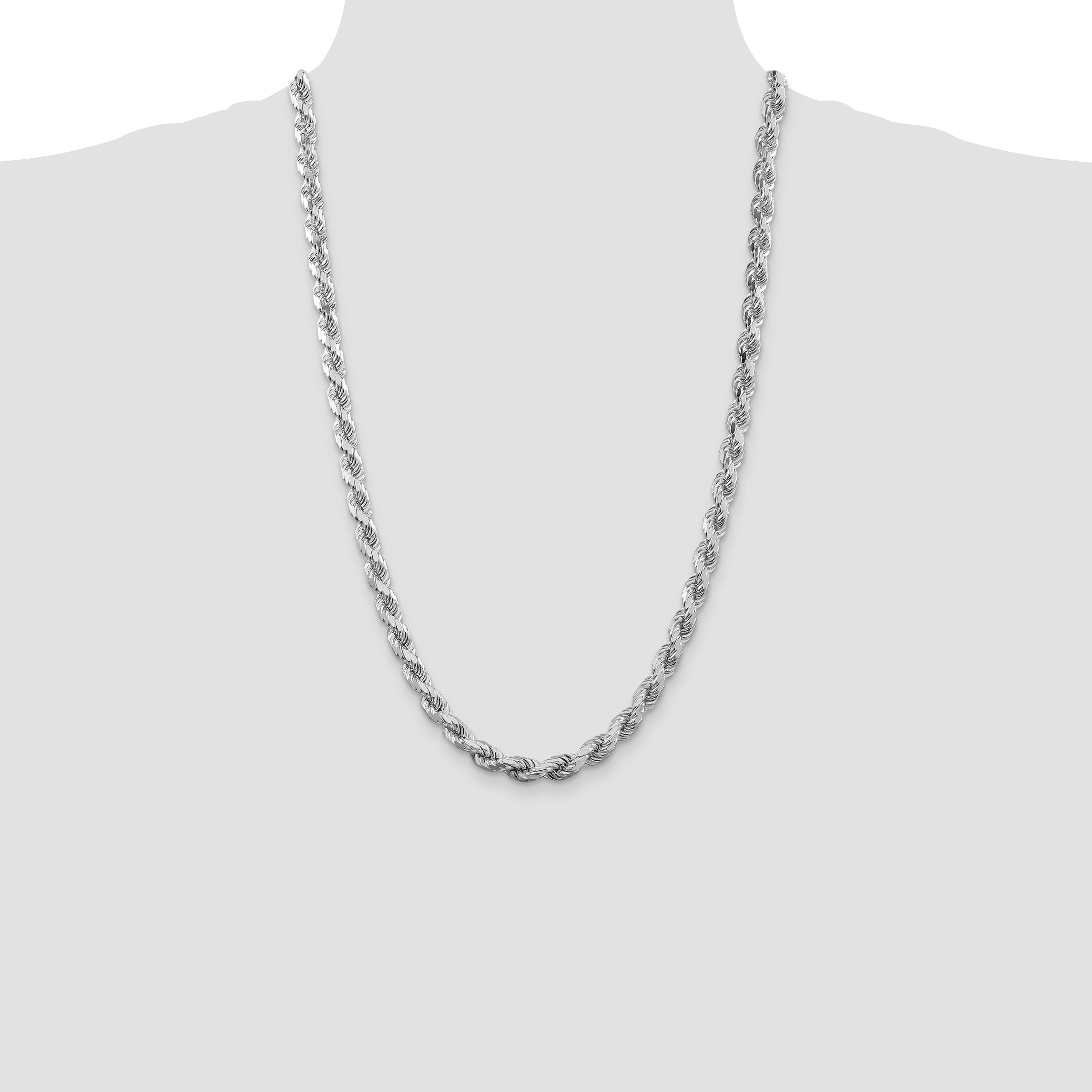 Sterling Silver Rhodium-plated 7mm Diamond-cut Rope Chain