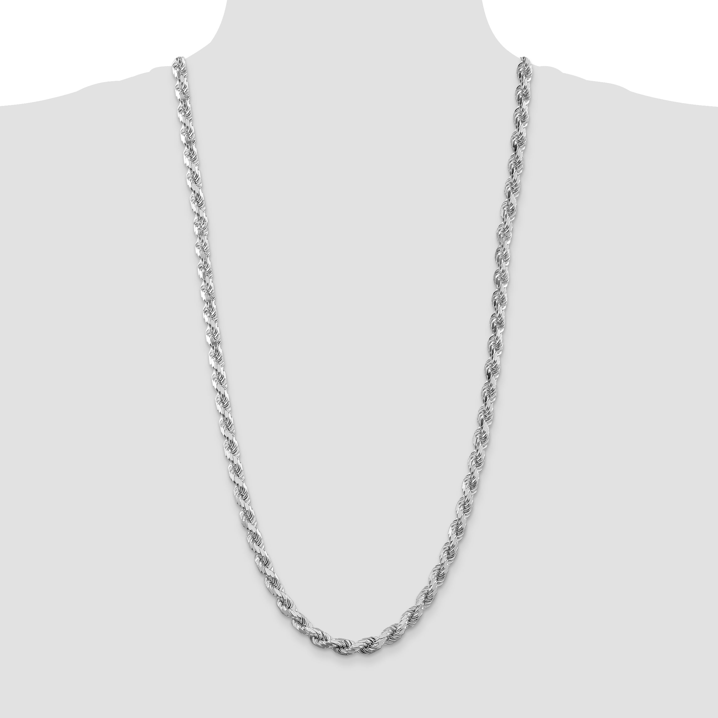 Sterling Silver Rhodium-plated 7mm Diamond-cut Rope Chain