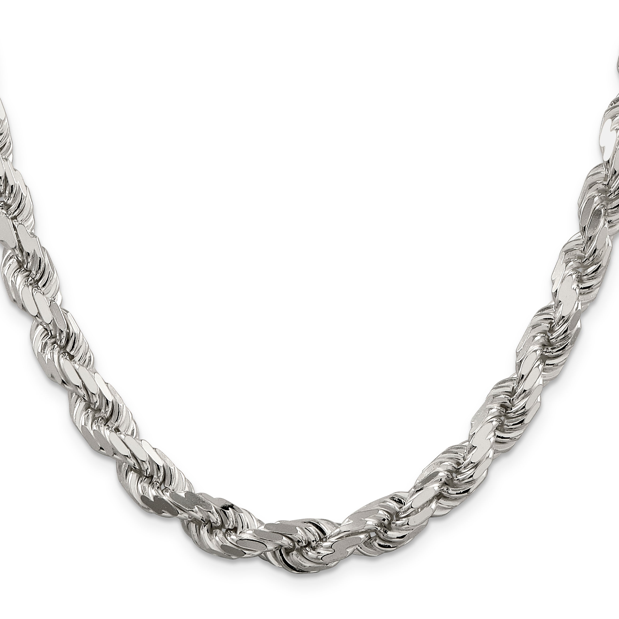 Sterling Silver 8mm Diamond-cut Rope Chain