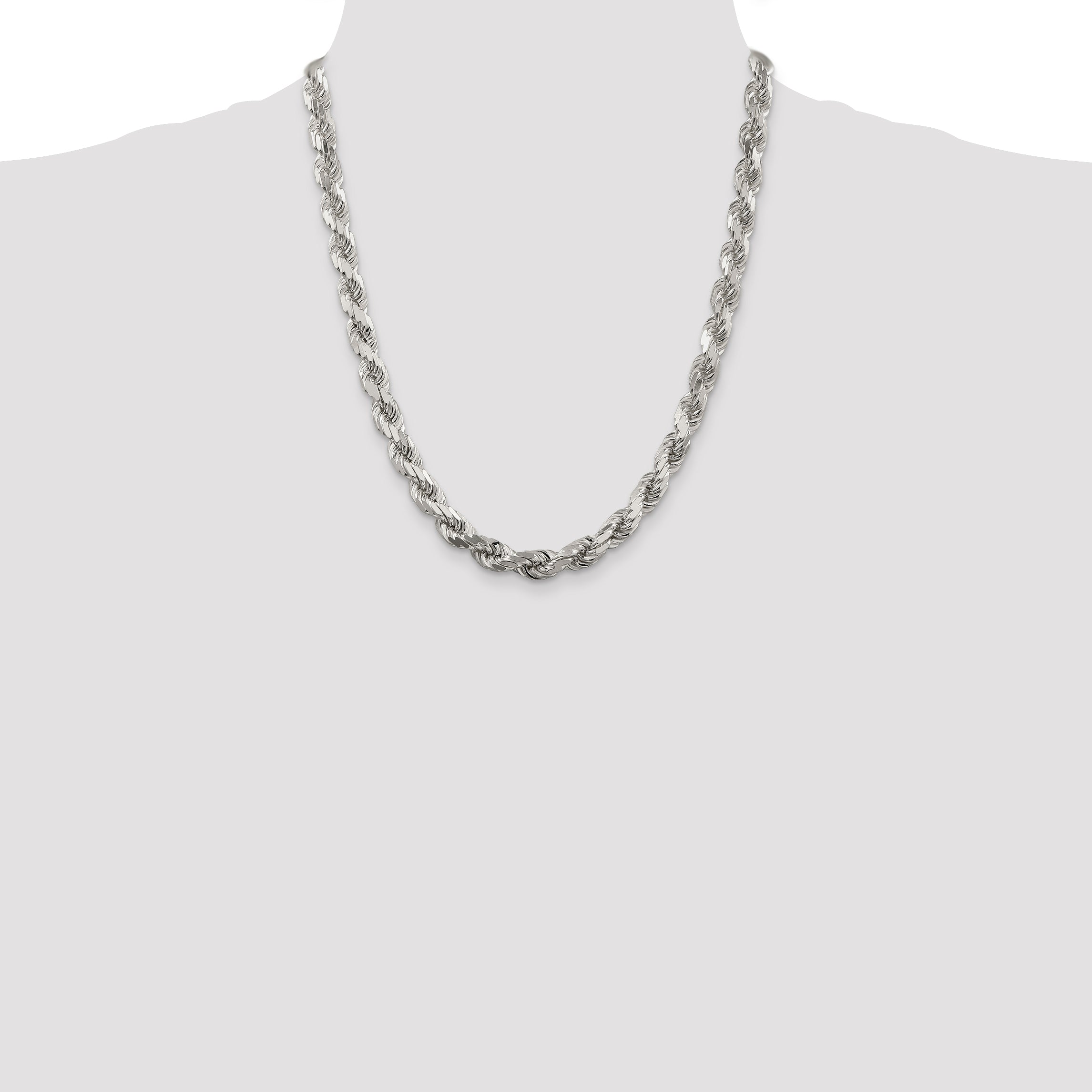 Sterling Silver 8mm Diamond-cut Rope Chain