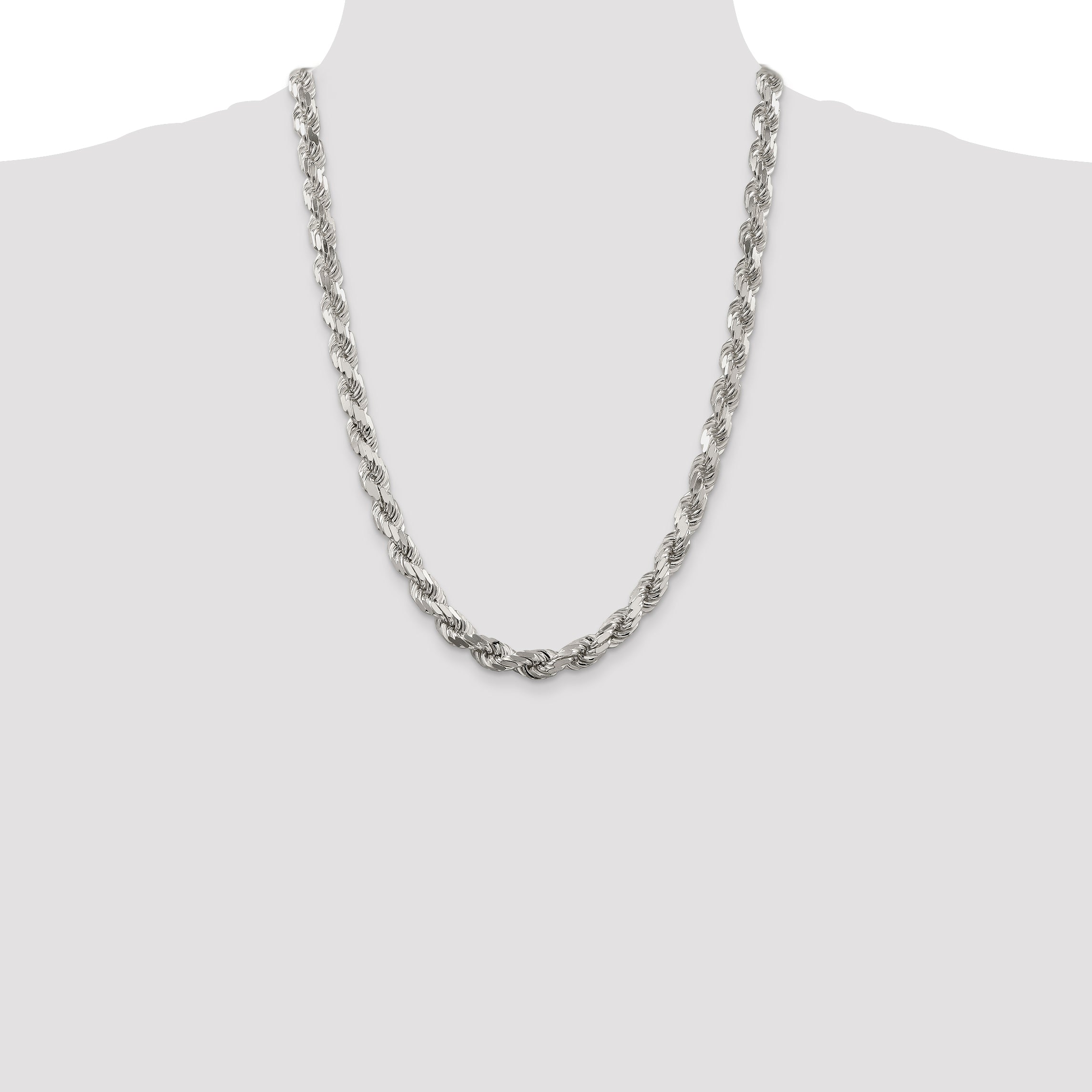 Sterling Silver 8mm Diamond-cut Rope Chain