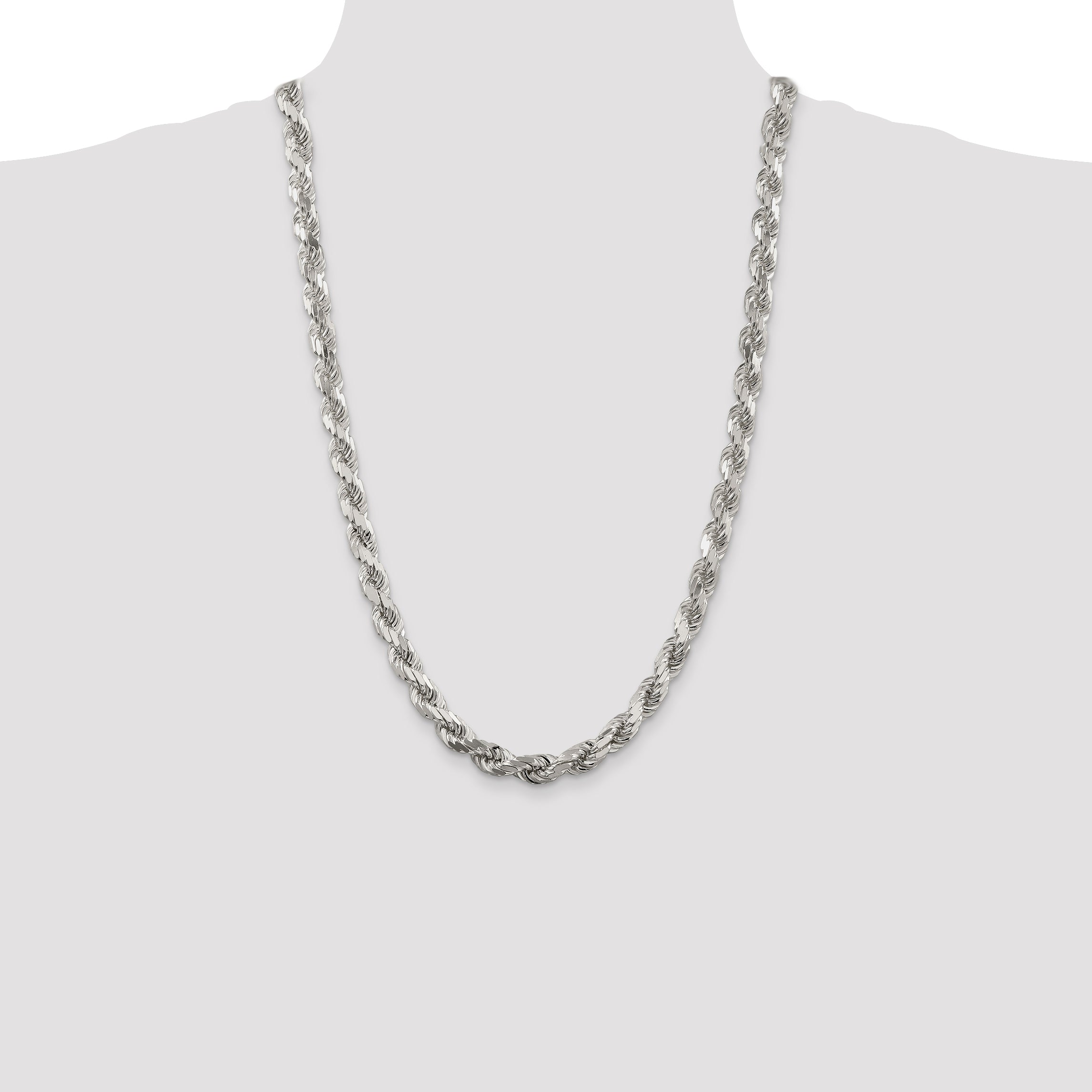 Sterling Silver 8mm Diamond-cut Rope Chain