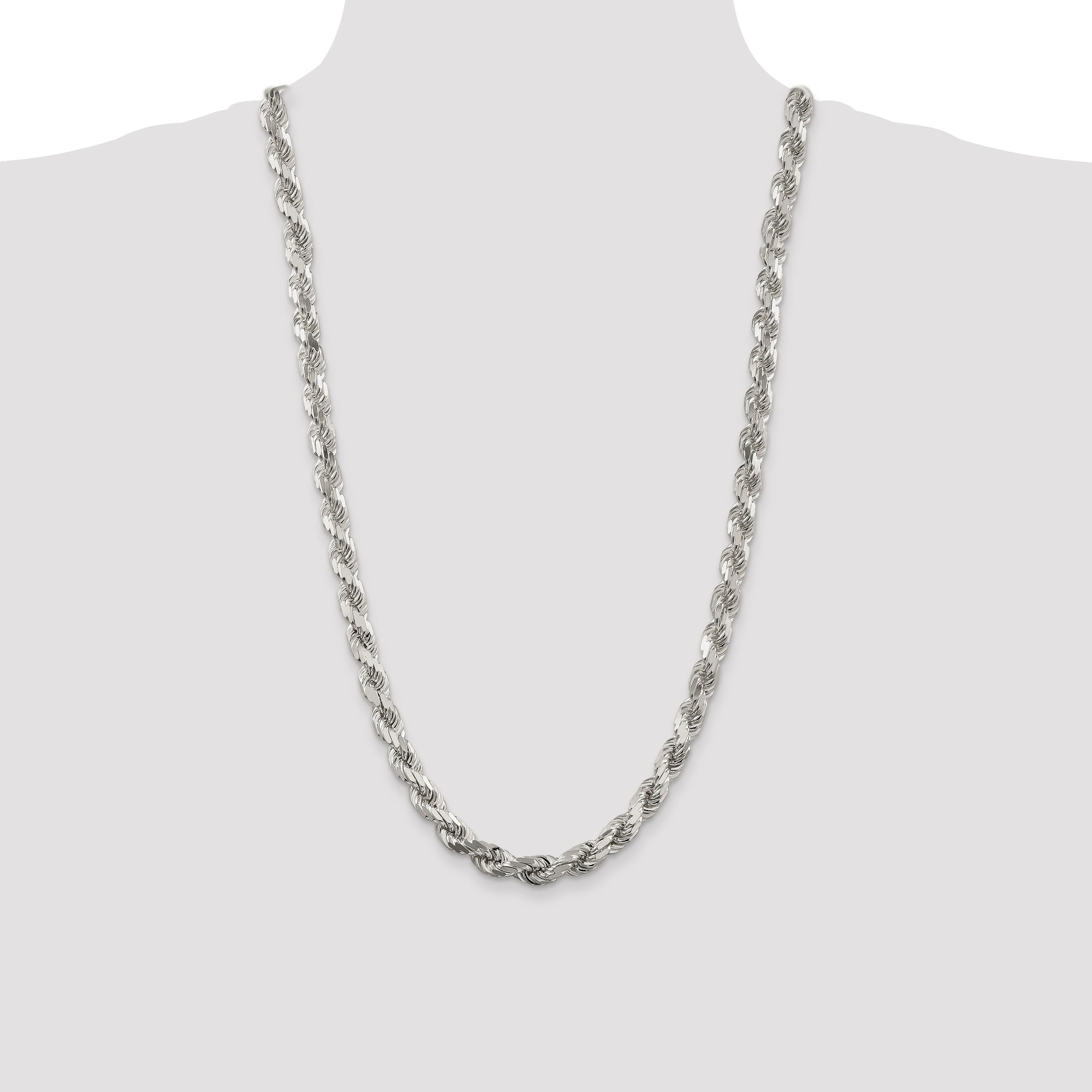 Sterling Silver 8mm Diamond-cut Rope Chain