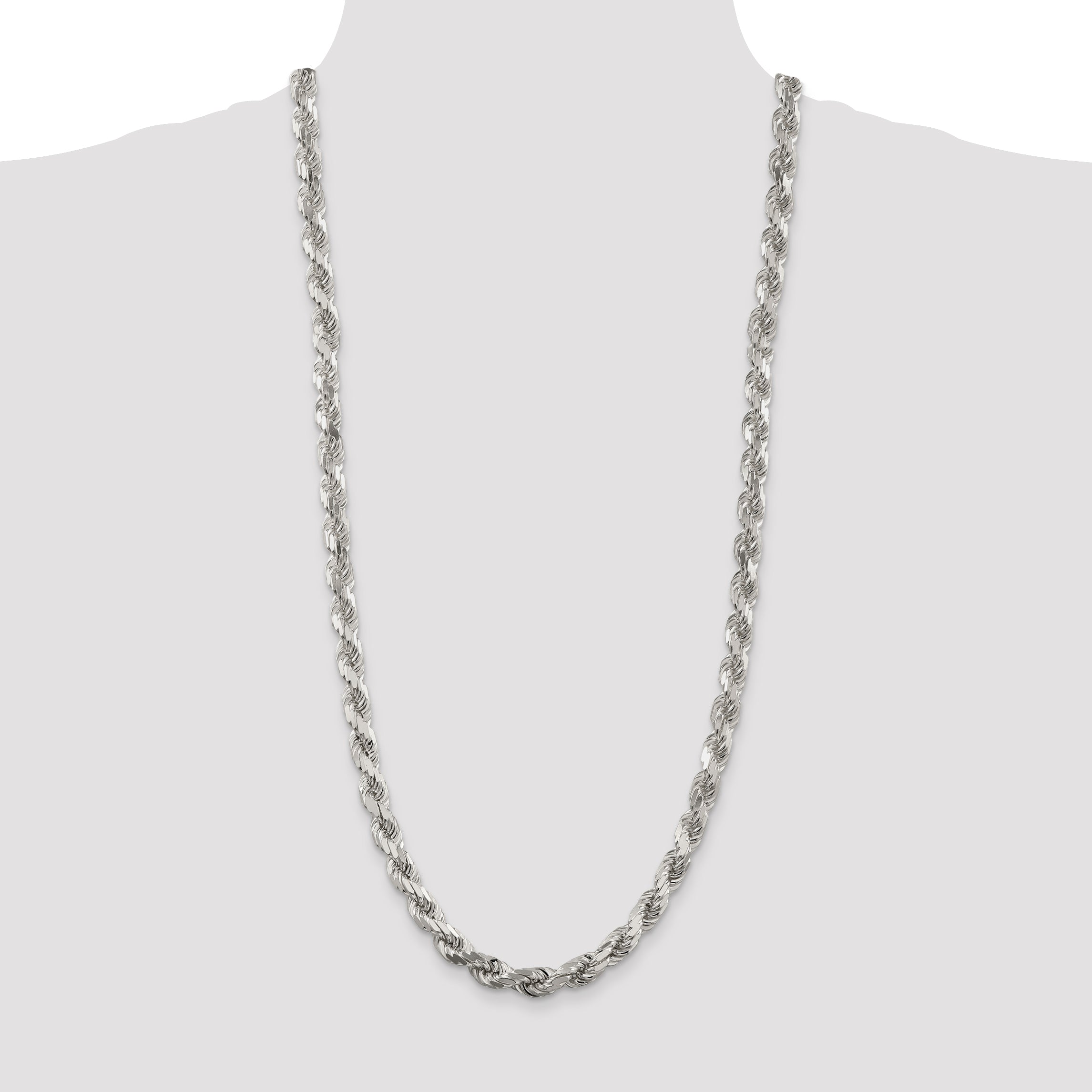 Sterling Silver 8mm Diamond-cut Rope Chain