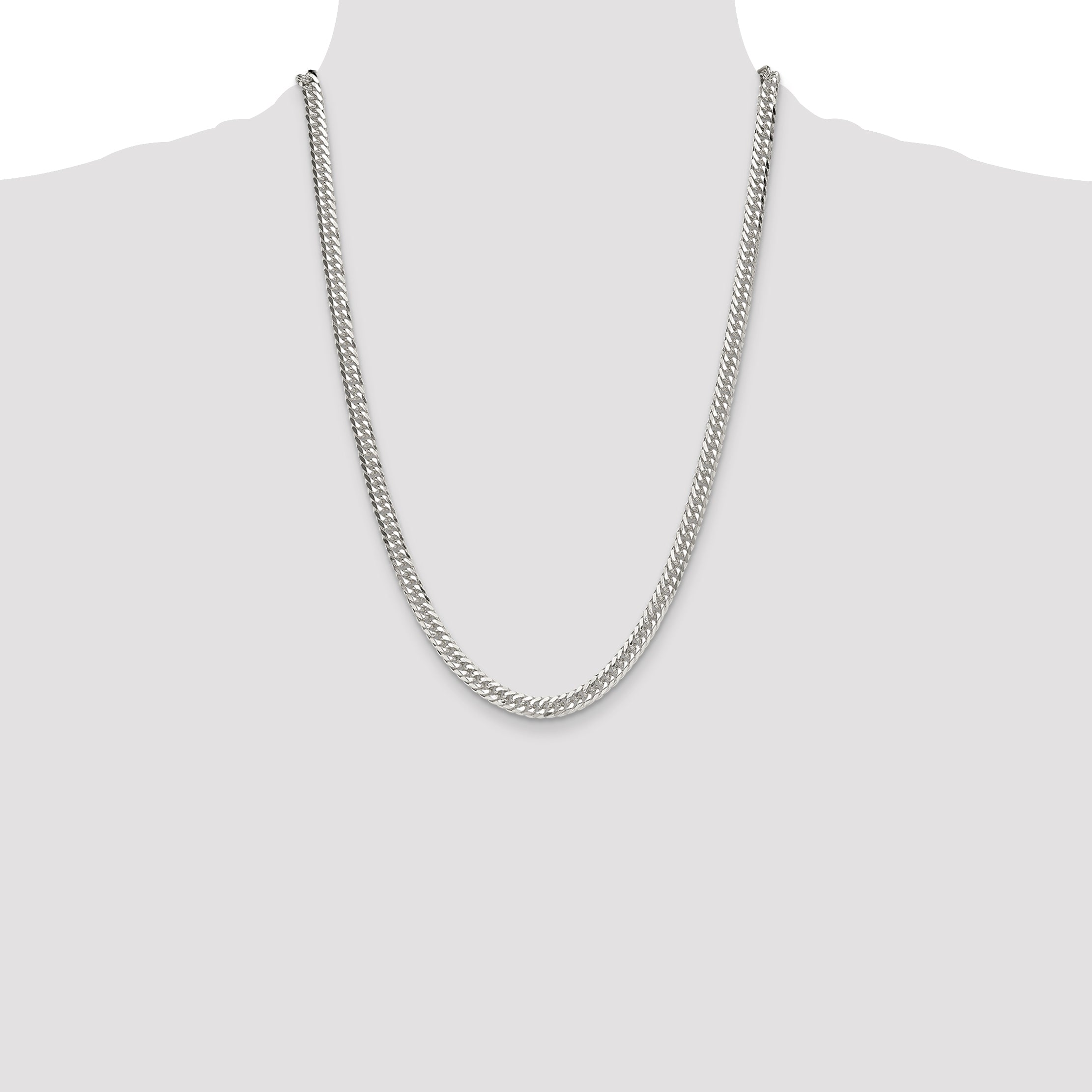 Sterling Silver Polished 5.7mm Double Diamond-cut Curb Chain