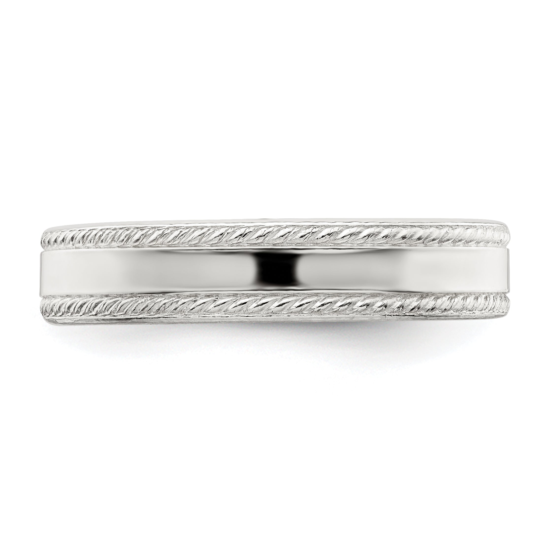 Sterling Silver 4mm Flat with Rope Edge Size 4 Band