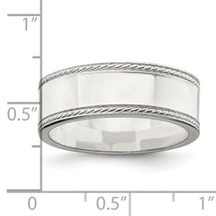 Sterling Silver 7mm Flat with Rope Edge Size 5 Band