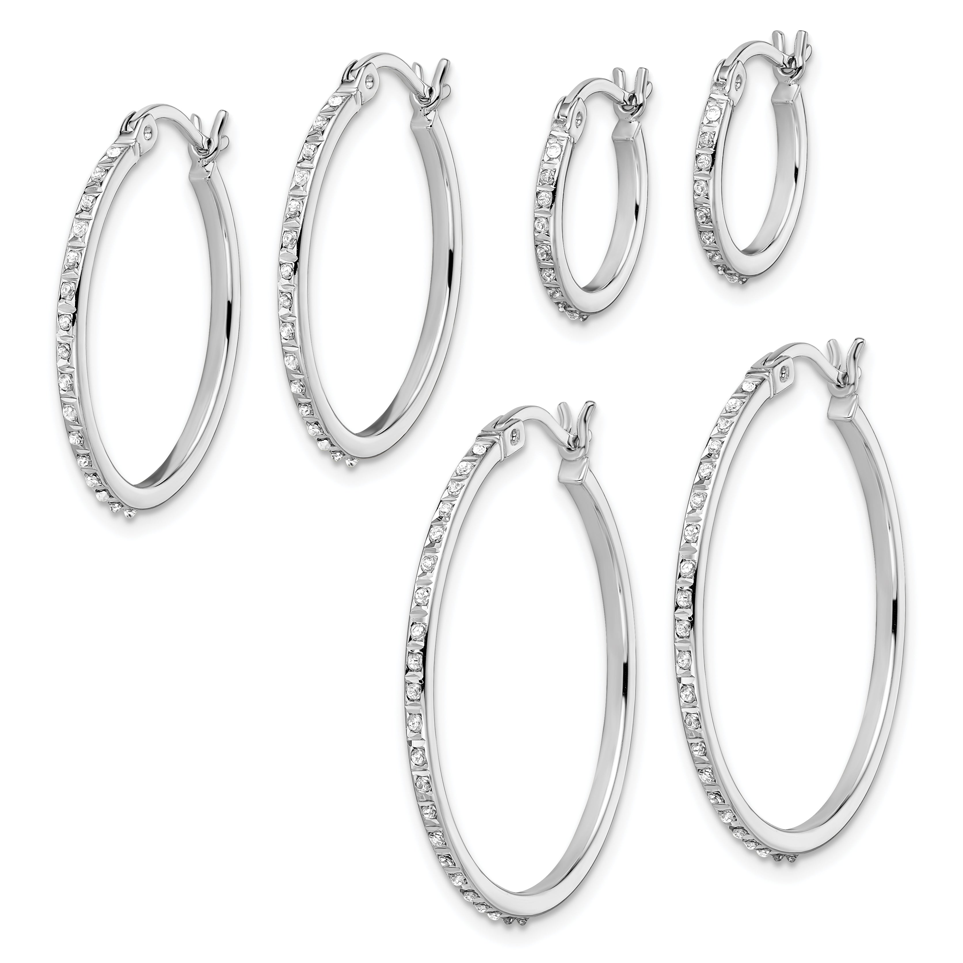 Diamond Fascination Diamond Mystique Sterling Silver Platinum-plated Set of 3 Oval and Round Diamond Hoop Earrings