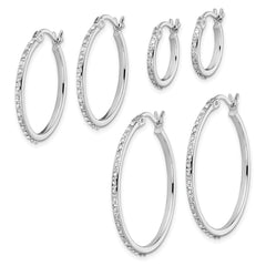 Diamond Fascination Diamond Mystique Sterling Silver Platinum-plated Set of 3 Oval and Round Diamond Hoop Earrings