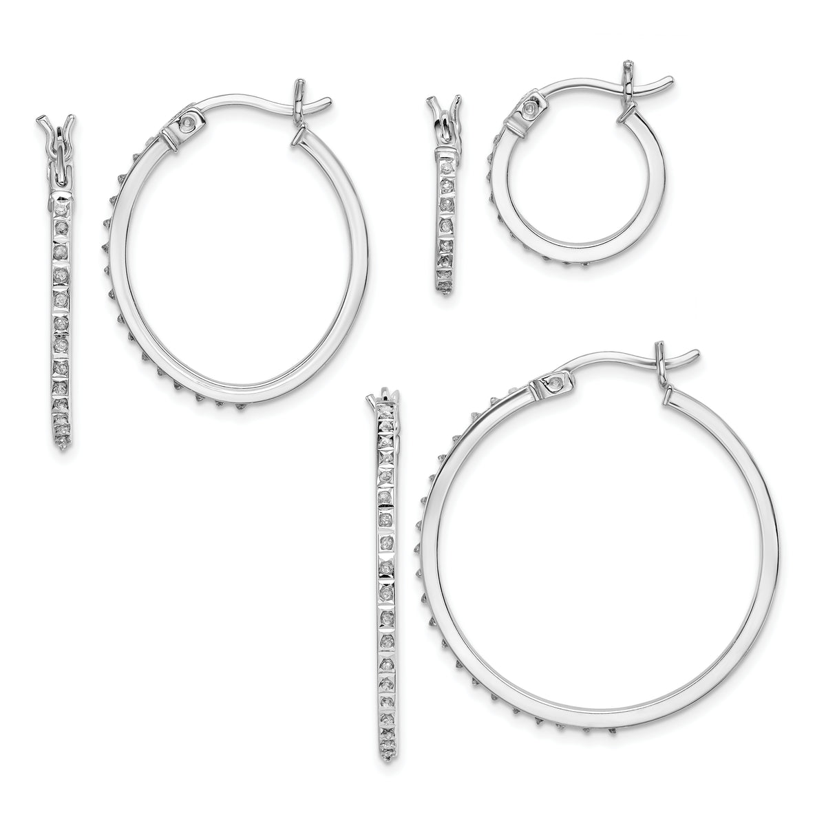 Diamond Fascination Diamond Mystique Sterling Silver Platinum-plated Set of 3 Oval and Round Diamond Hoop Earrings