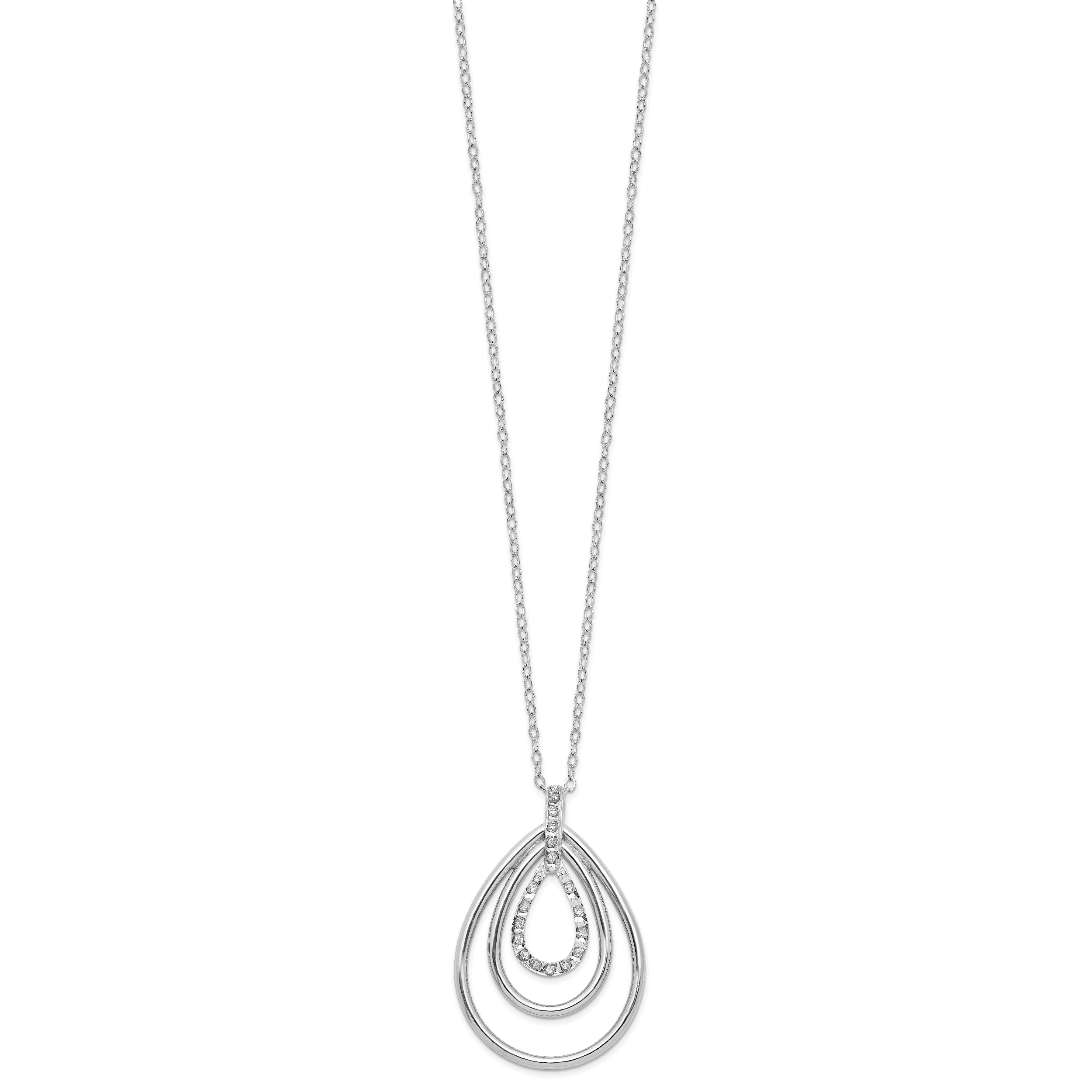 Platinum-Plated Sterling Silver Diamond Teardrop Necklace Gift Ready