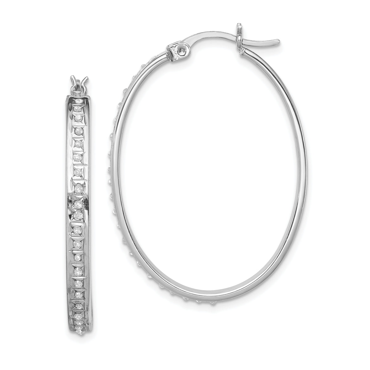 Diamond Fascination Diamond Mystique Sterling Silver Platinum-plated Diamond Oval Hoop Earrings