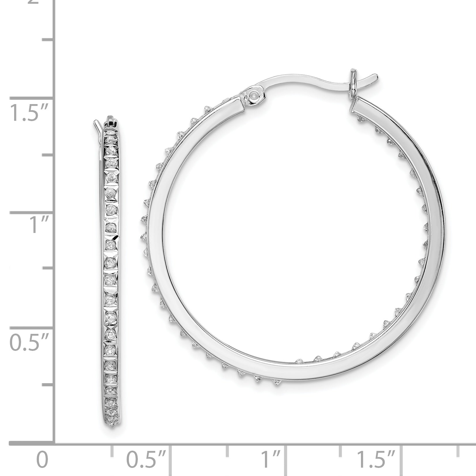 Sophia Jewelers Sterling Silver Platinum-Plated Diamond Hoop Earrings 36mm Polished Finish