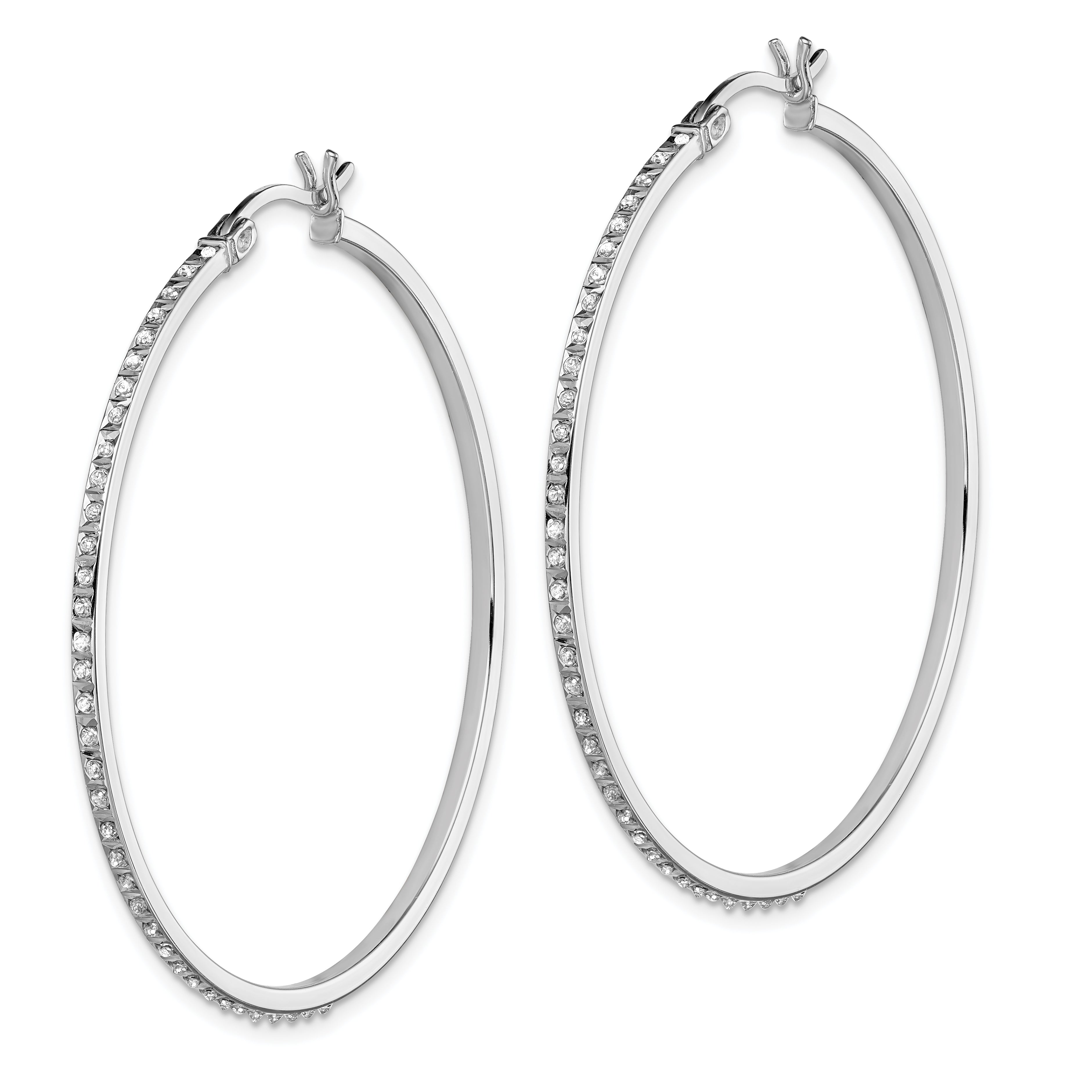 Sterling Silver Platinum-Plated Diamond Hoop Earrings with Polished Finish