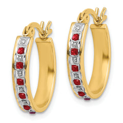 Sophia Jewelers 18K Gold-Plated Sterling Silver Ruby and Diamond Mystique Oval Hoop Earrings