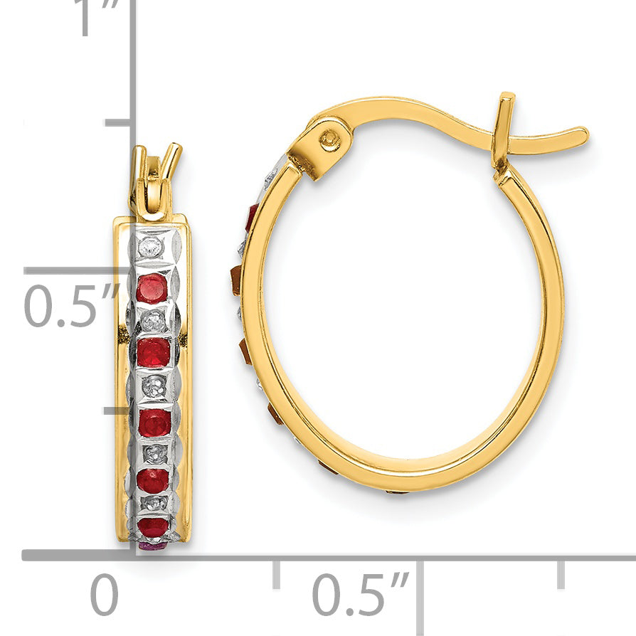 Sophia Jewelers 18K Gold-Plated Sterling Silver Ruby and Diamond Mystique Oval Hoop Earrings