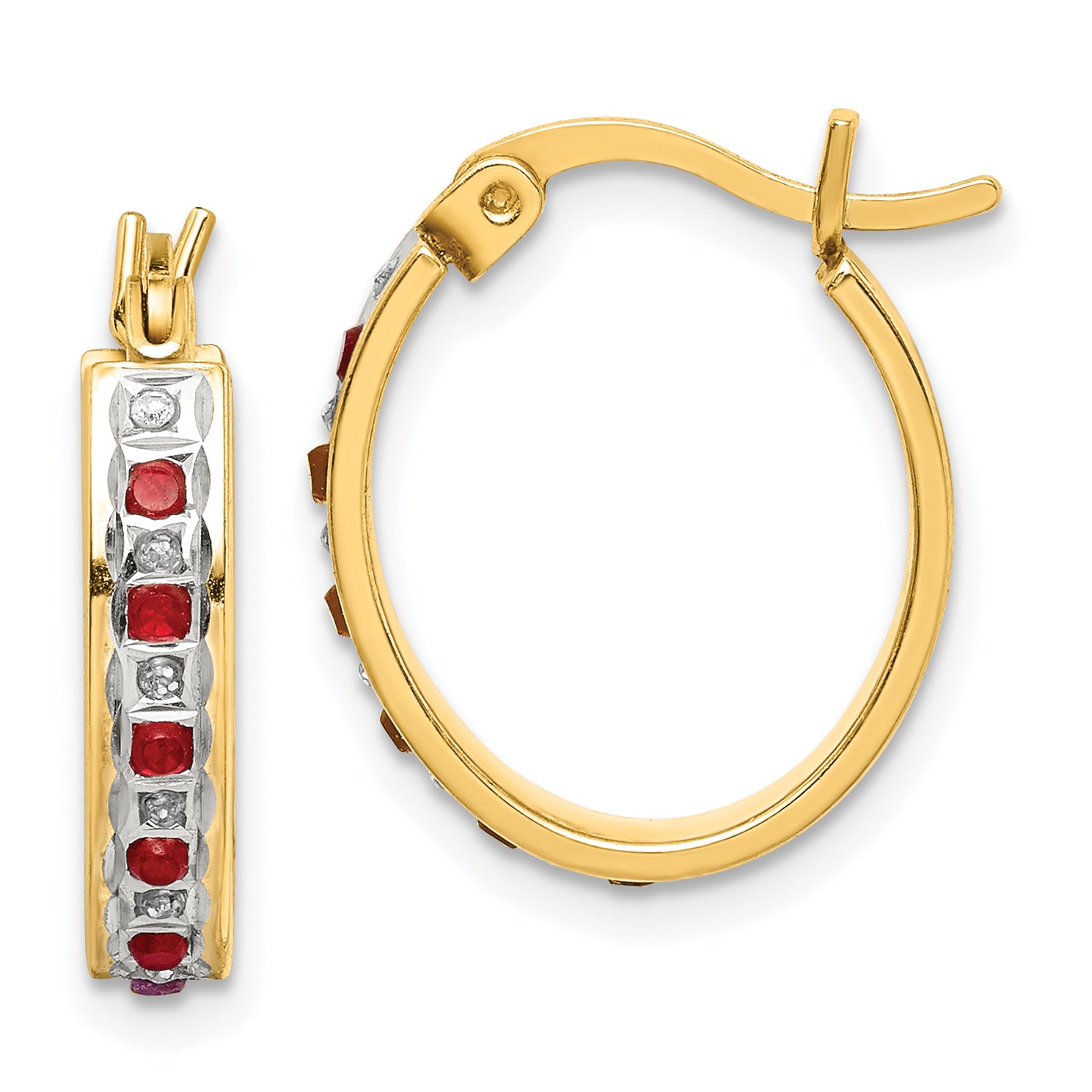 Diamond Fascination Diamond Mystique Sterling Silver 18K Gold-plated Diamond and Ruby Oval Hoop Earrings