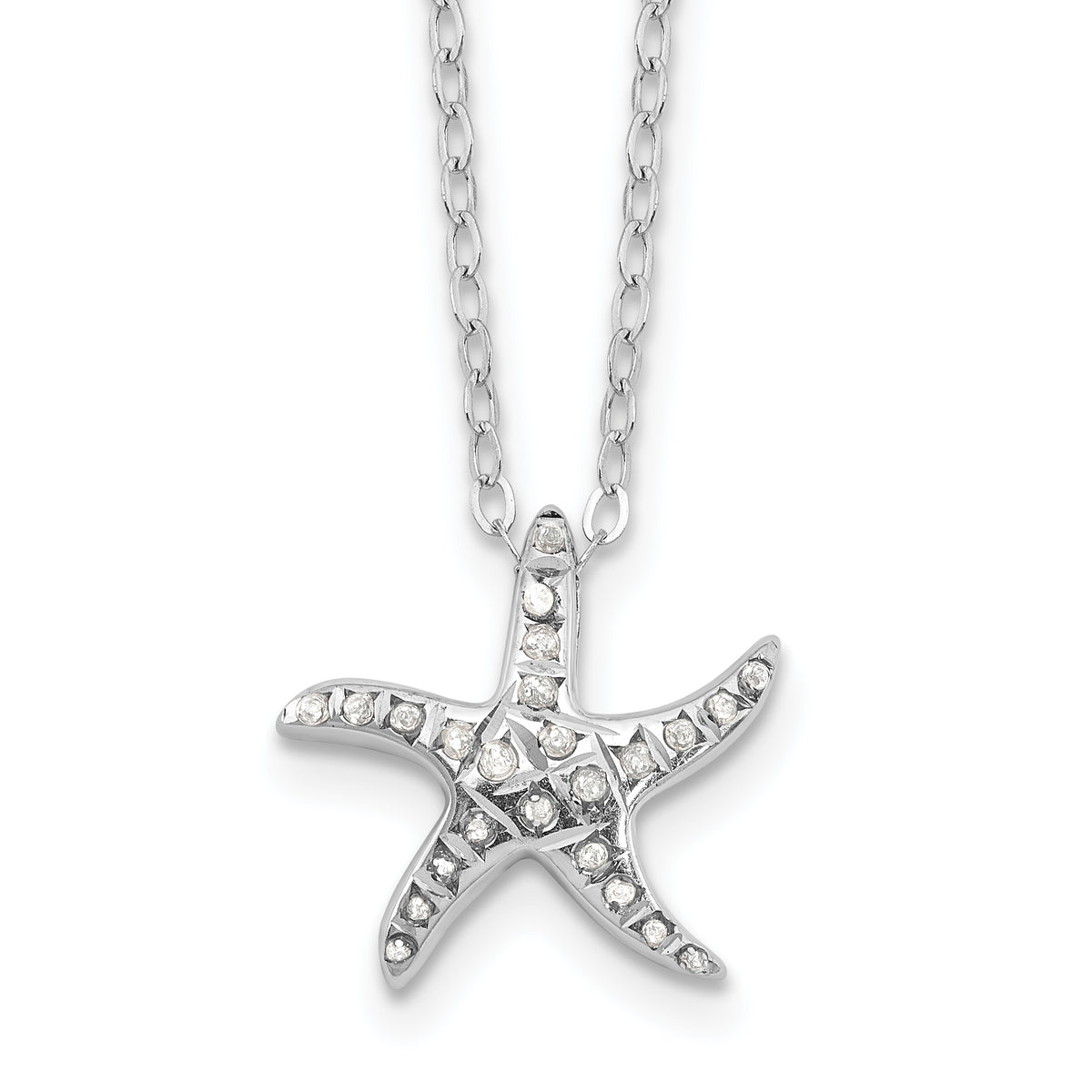 Diamond Fascination Diamond Mystique Sterling Silver Platinum-plated Diamond Starfish 18 Inch Necklace