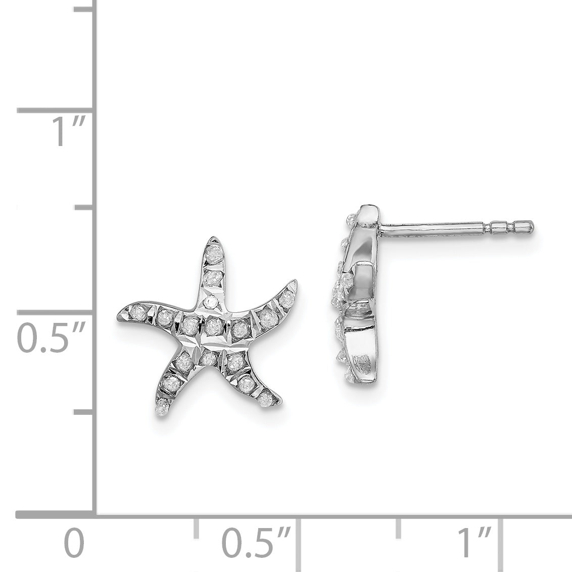 **Sterling Silver Diamond Mystique Starfish Earrings Polished, Platinum-Plated, 12mm**