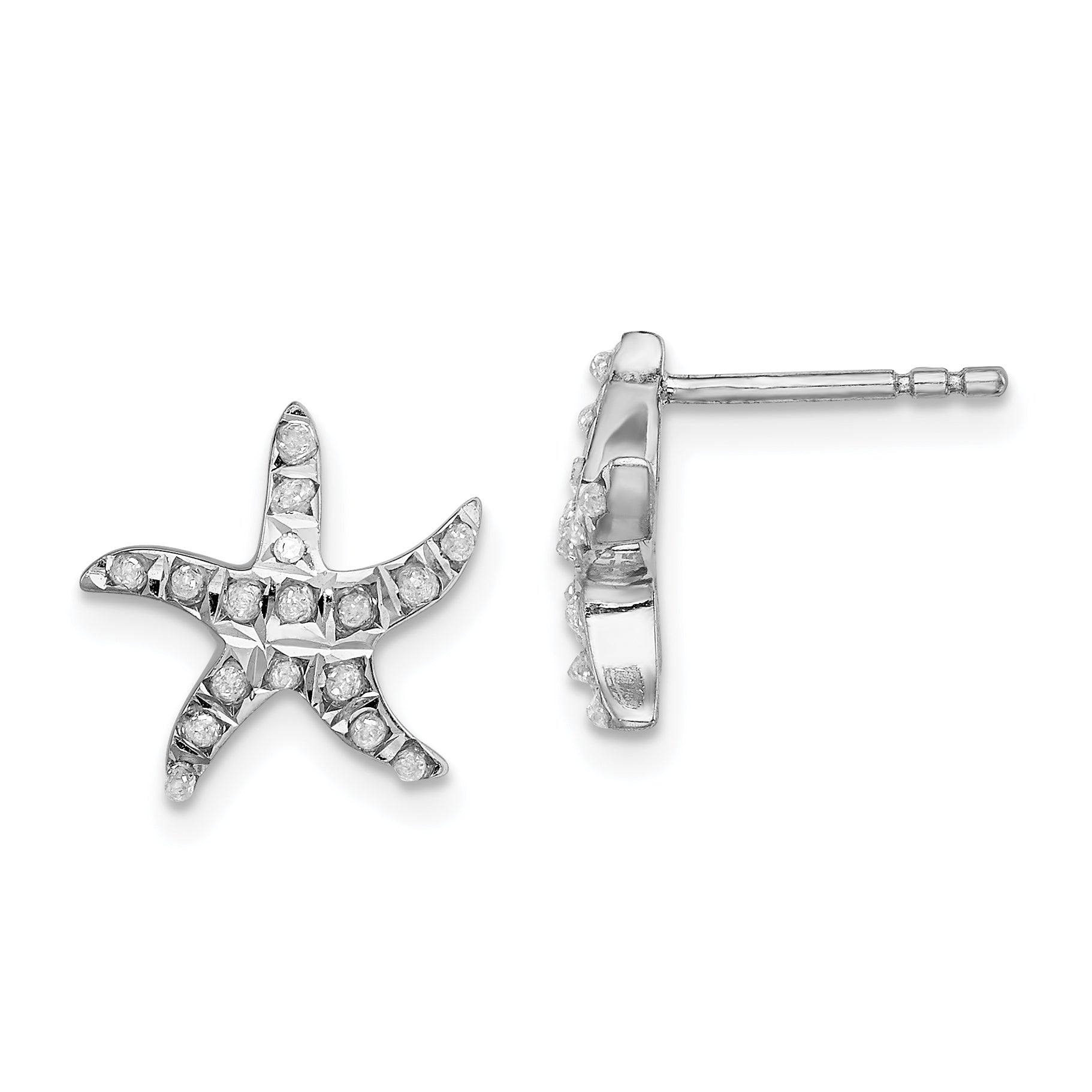 Diamond Fascination Diamond Mystique Sterling Silver Platinum-plated carart Diamond Starfish Post Earrings