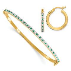 Diamond Fascination Diamond Mystique Sterling Silver 18K Gold-plated Diamond and Emerald Hoop Earrings and Bangle Set