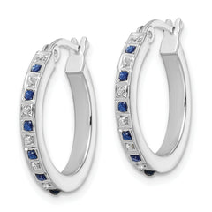 Diamond Fascination Diamond Mystique Sterling Silver Platinum-plated Diamond Sapphire Hoop Earrings